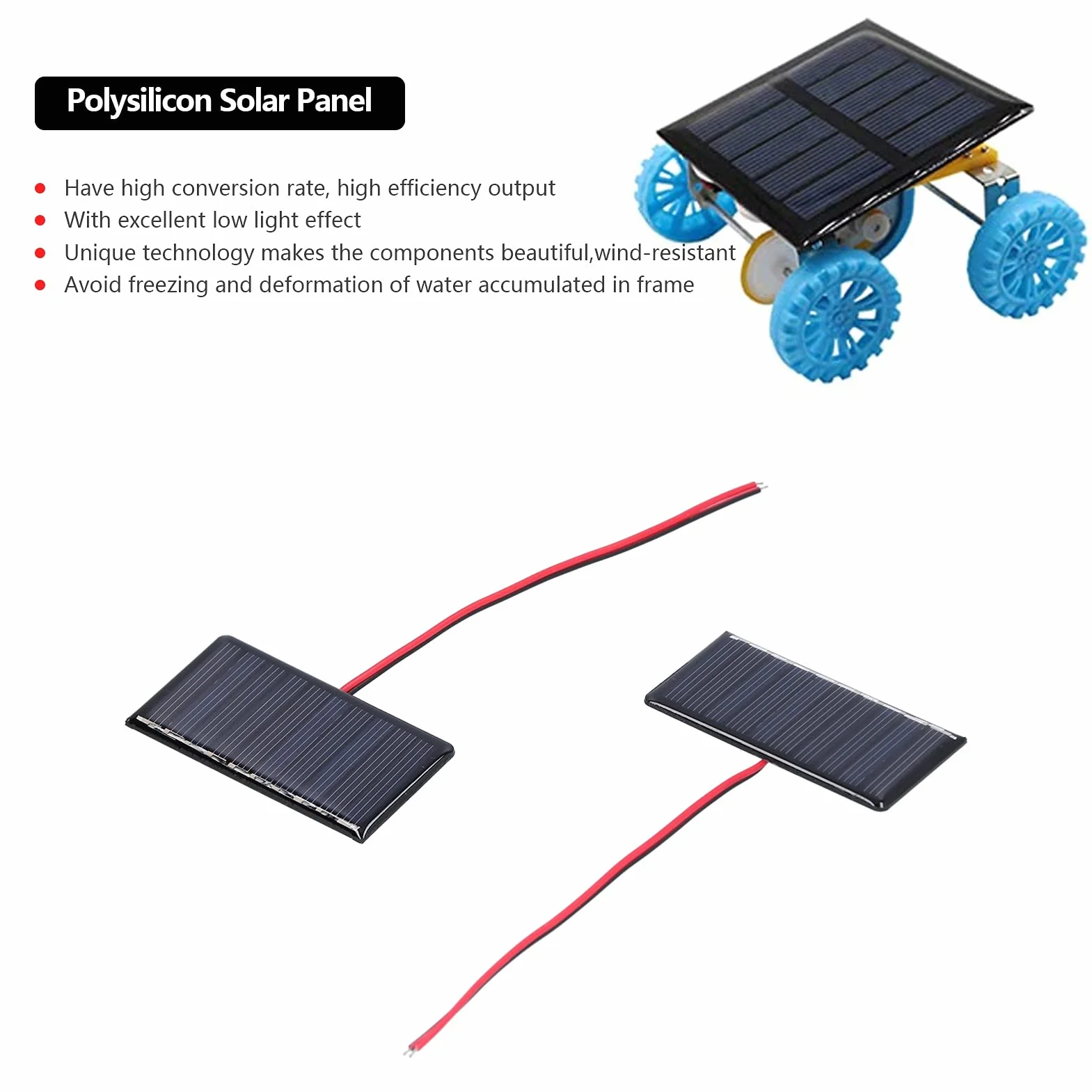 Jeffergarden Modulo del Pannello Solare 2pcs, Caricatore a Cella Polysilicon con Uscita Ad Alta Efficienza per Elettrodomestici a Bassa Potenza, 68x36 Mm, per le Luci del Giardino e i Sistemi di
