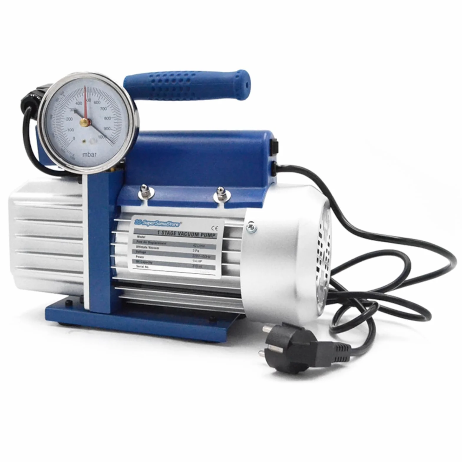 3S SuperSamaStore Pompa Vuoto Monostadio 42 Lt/Min con Elettrovalvola e Vacuometro per Condizionatori, Pompa per Vuoto Professionale per Impianti Climatizzazione e Condizionamento, Omologata Gas R32