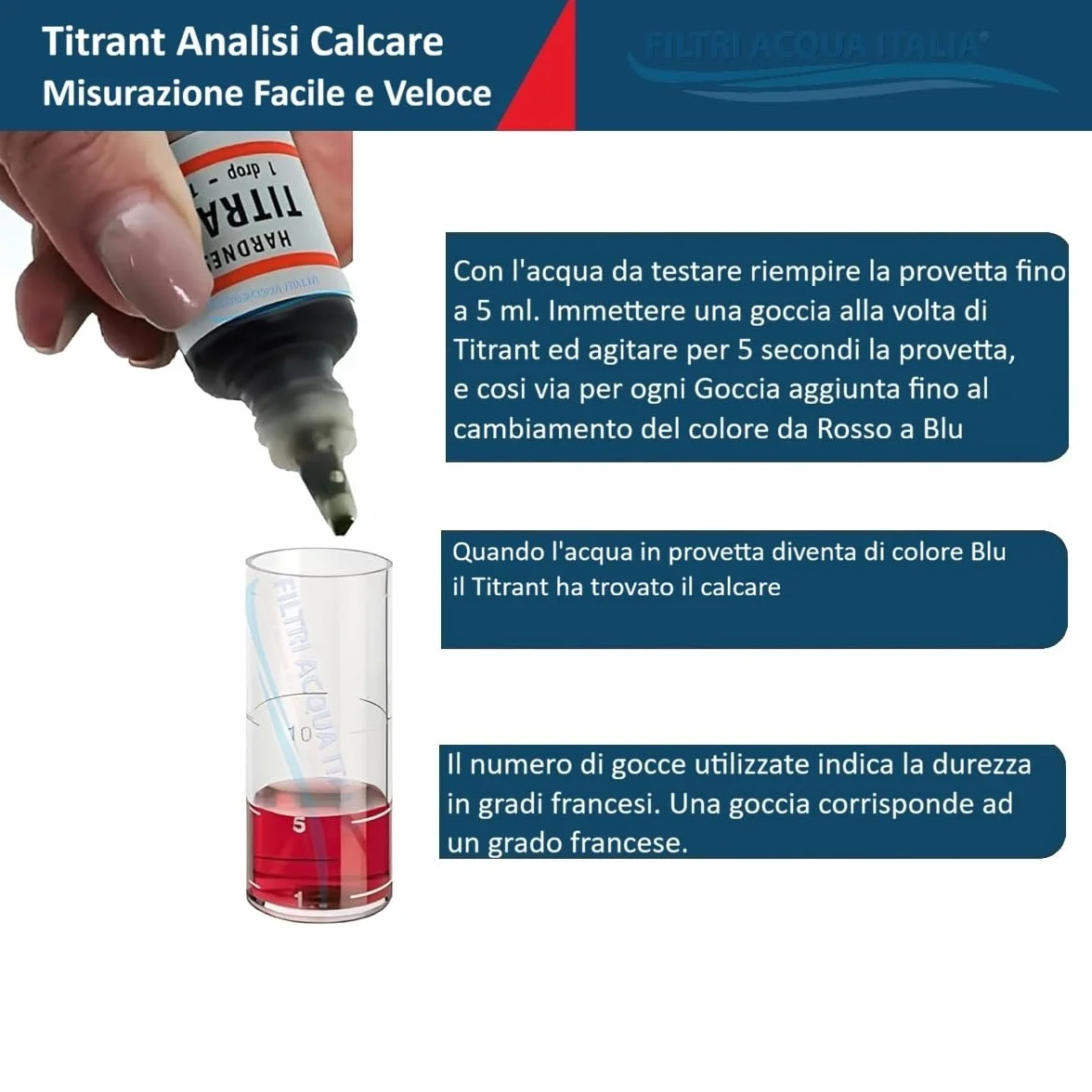 Titrant Set 4 Pezzi Kit Analisi Durezza Acqua (Gradi Francesi) per Misurare Calcare