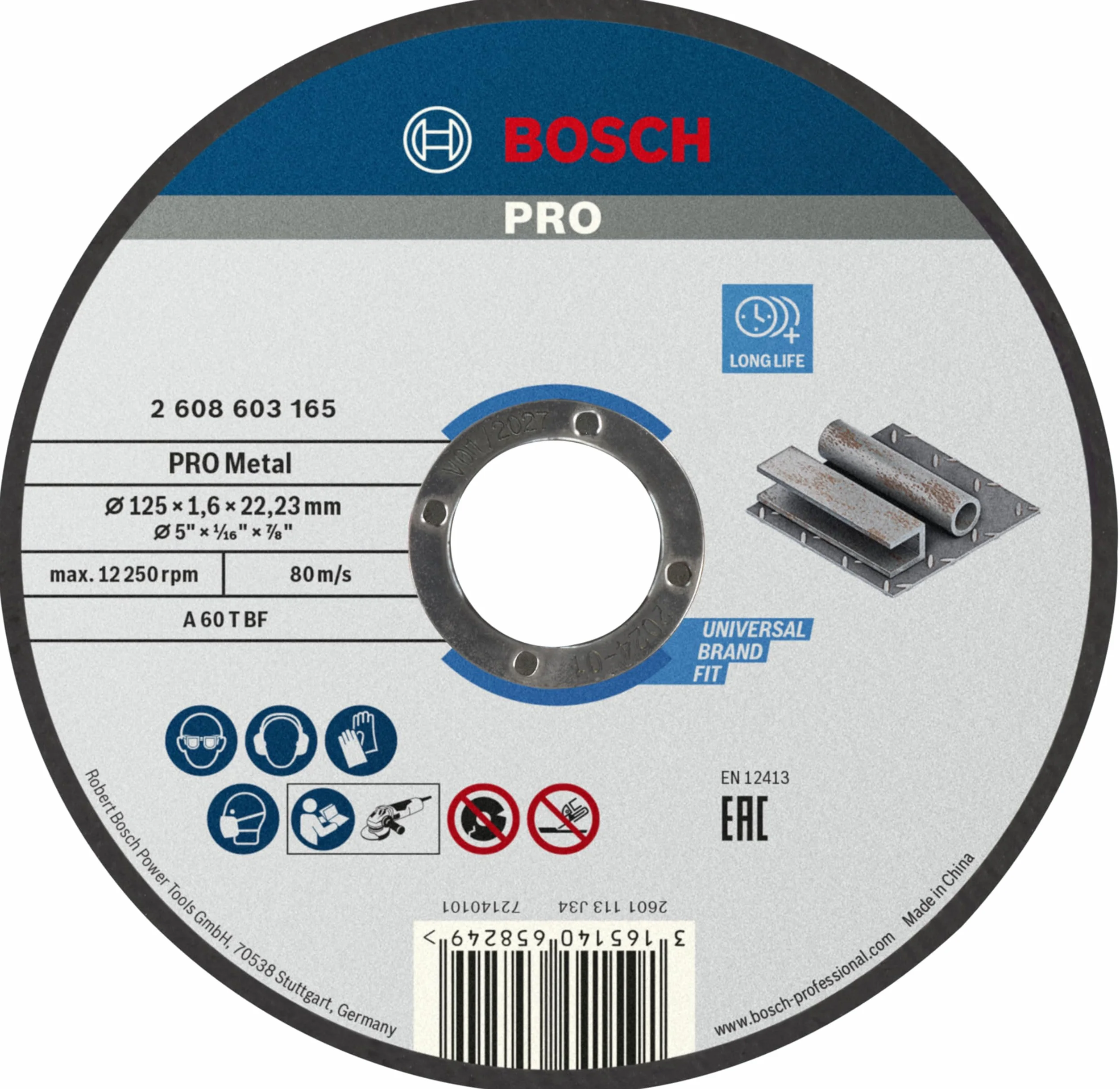 Bosch Professional 1x Mola da Taglio Diritta Standard for Metal (per Metallo & Acciaio, Ø 125 x 1.6 mm, Accessori Smeriglatrici Angolari)