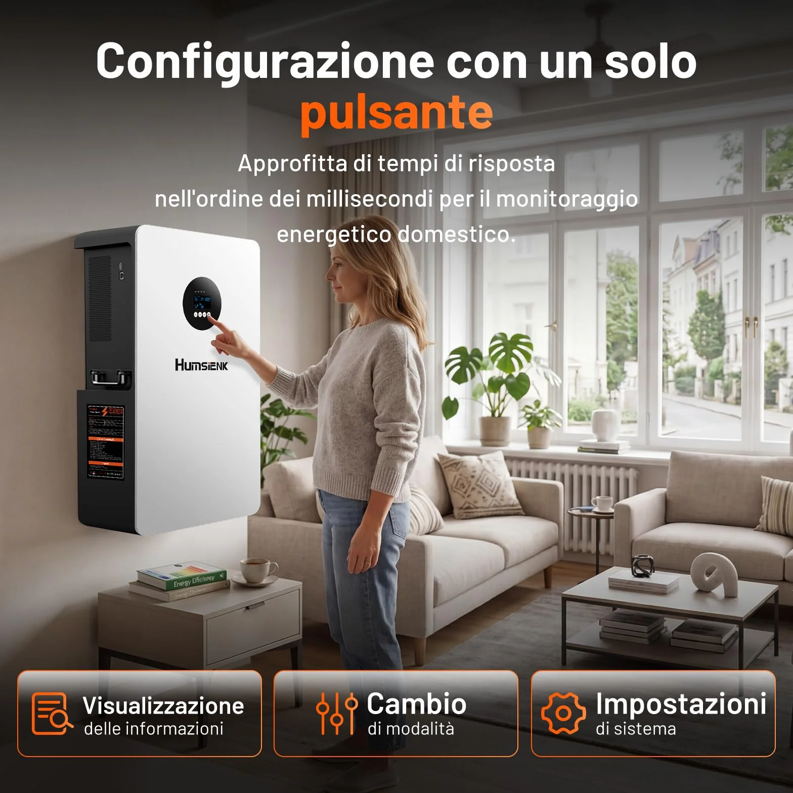HumsiENK Sistema Solare All-in-One 6-in-1 5kW – Batteria LiFePO4 5.12kWh, Ingresso PV 9000W, MPPT 99.5%, UPS <20ms, BMS 200A con Bilanciamento Attivo 3A per Backup Domestico e Off-Grid