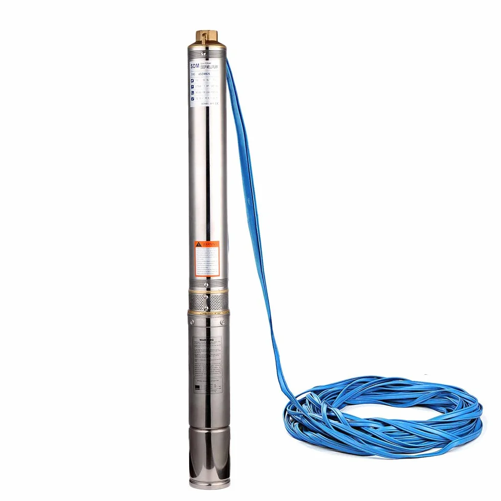 Pompa per Pozzi Profondi 220V 750W Acciaio Inossidabile Sommergibile Pompa Acqua 5600L/H Pompa Sommerse Pozzo Profondità Fino a 72m per Giardino Irrigazione e Uso Quotidiano
