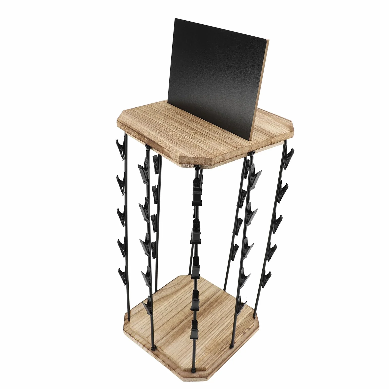 Luocute Espositore per Patatine, 5 Livelli 40 Clip Organizer per Snack Girevole a 360 Gradi con Base in Legno per Feste in Ufficio, Porta Patatine da Banco Espositore per Caramelle per