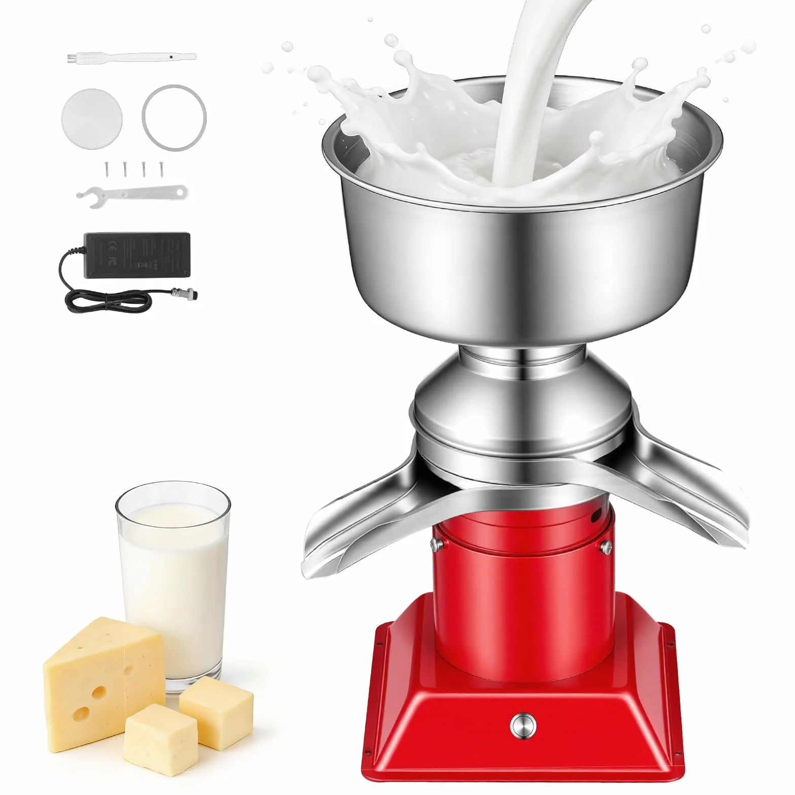 VEVOR Separatore di Latte Elettrico 40 W Centrifuga per Latte Elettrica 60 L/h Controllo a Pulsante, Separatore Panna 10500 giri/min Acciaio Inox 304 Centrifuga Panna con Serbatoio da 4,5 L da Cucina