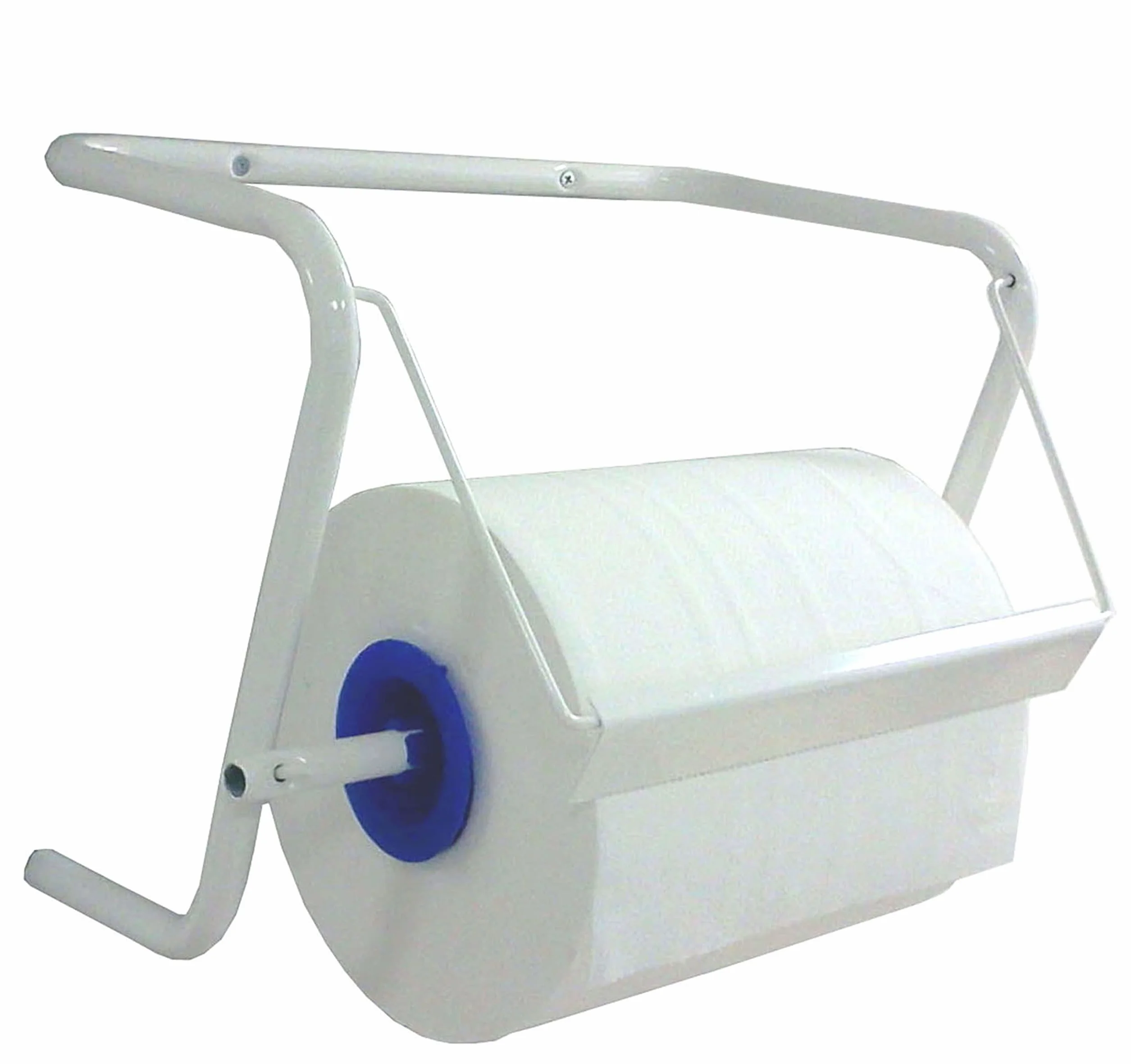 Tecnokit dispenser bobina carta da banco e muro, struttura acciaio bianco 42x25x34h con kit montaggio