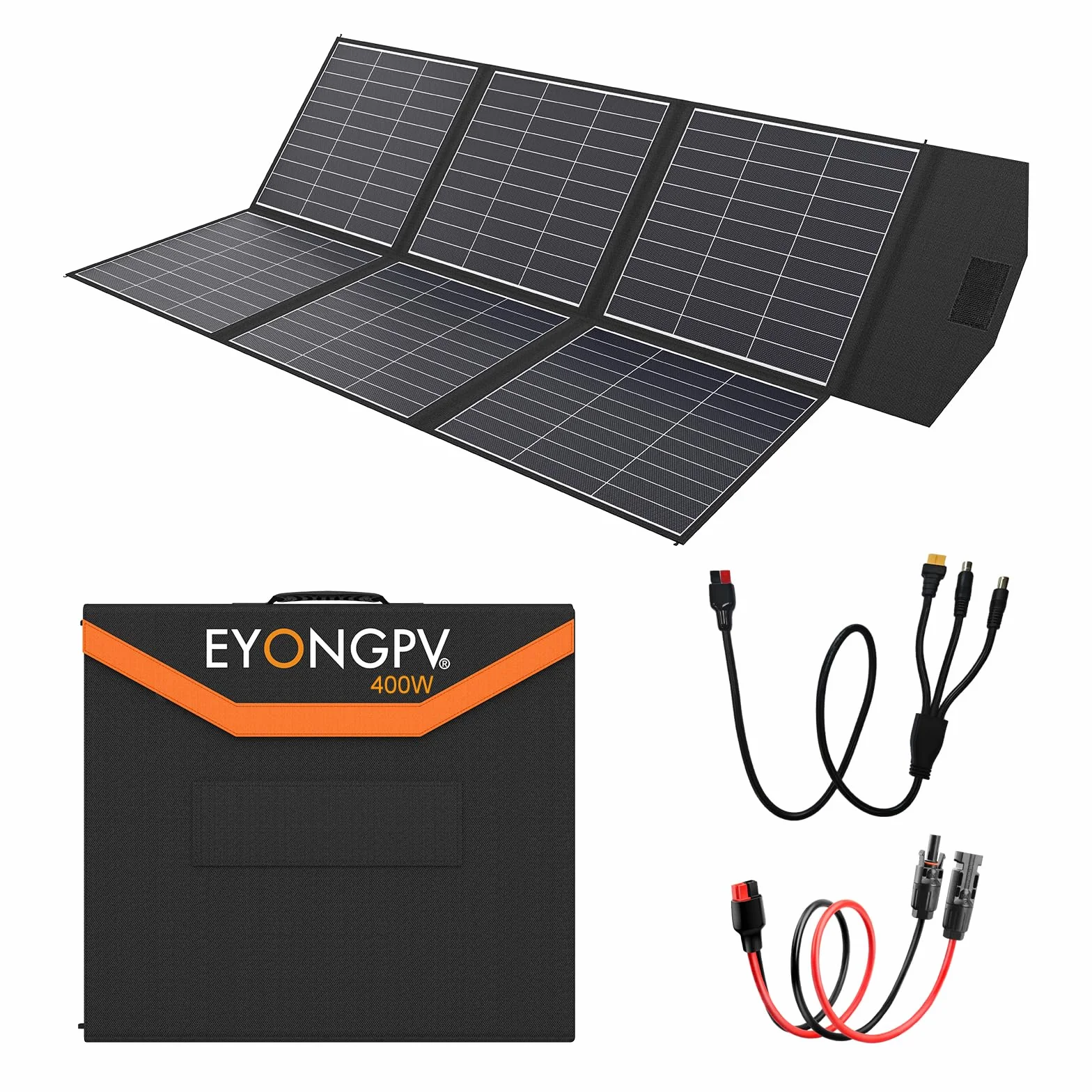 EYONGPV Pannello solare pieghevole da 400 W, 26% celle HPBC, caricabatterie solare portatile impermeabile IP65 con uscita Anderson da 30 A e cavo da 4,5 m, per camper, campeggio, centrali elettriche