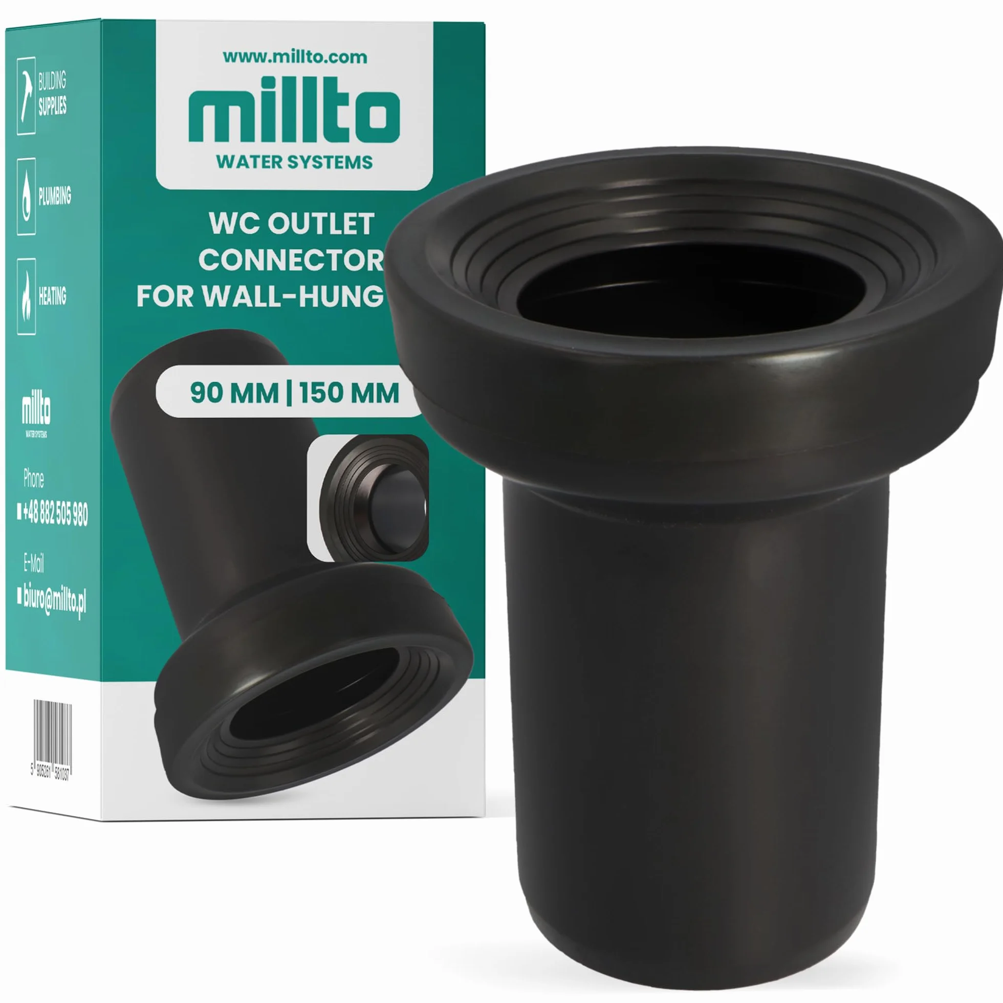 Tubo di scarico 90x150 da parete connettore WC scarico fognario polipropilene incasso