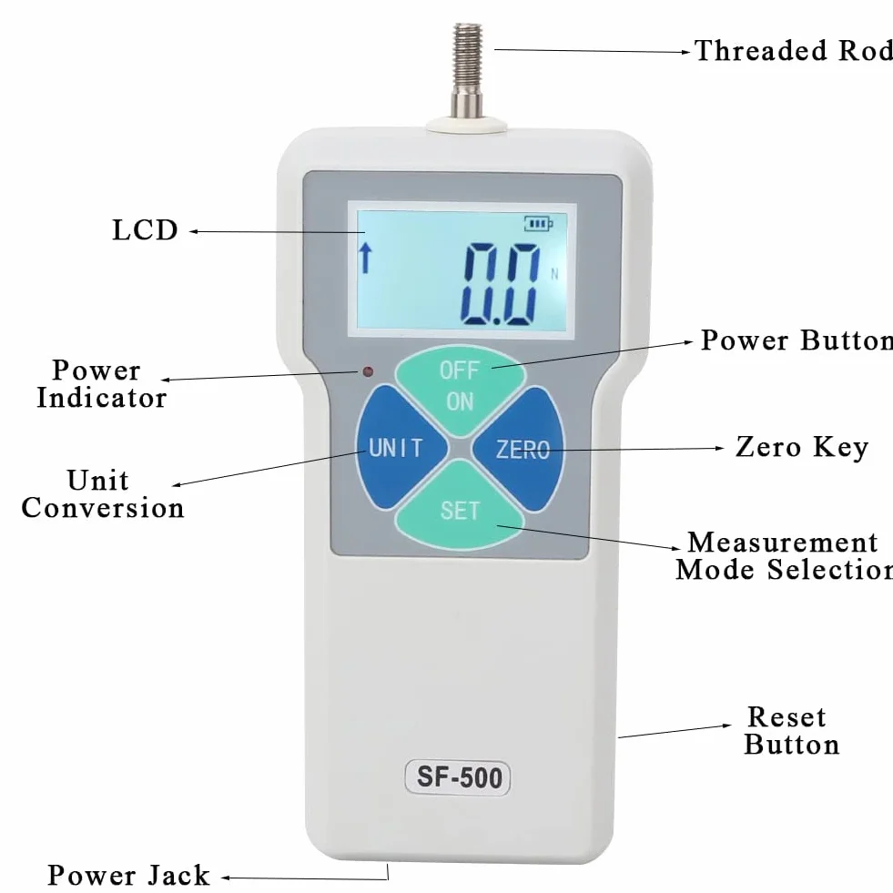 Misuratore di display LCD SF-500 Misuratore portatile di spinta e trazione Misuratore di digitale 500N 100-240 V Protezione sovraccarico(EU Plug)