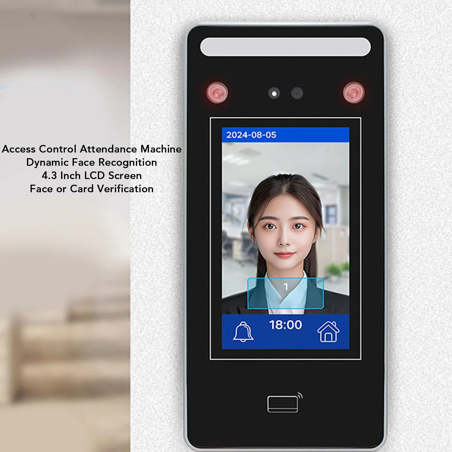 AI Macchina di Frequenza del Riconoscimento Facciale | 0,2S Verifica Rapida e a Doppia Fotocamera | 500 Capacità della Carta Facciale/500 | 4.3 touchscreen | per il Controllo
