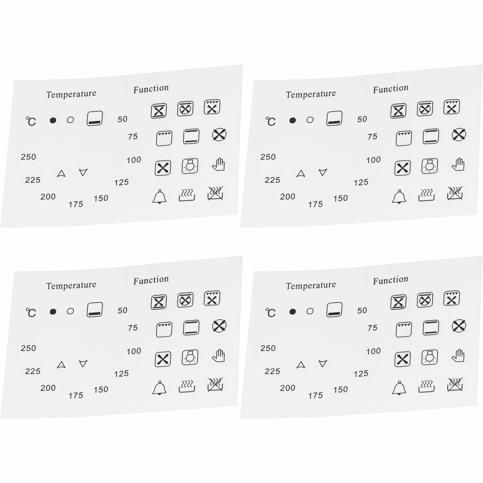 Create idea 4 Set Adesivi Per La Temperatura E Le Funzioni Del Forno 50–250°C + 18 Adesivi Con Simboli In Vinile Laminato Trasparenti Con Stampa Nero
