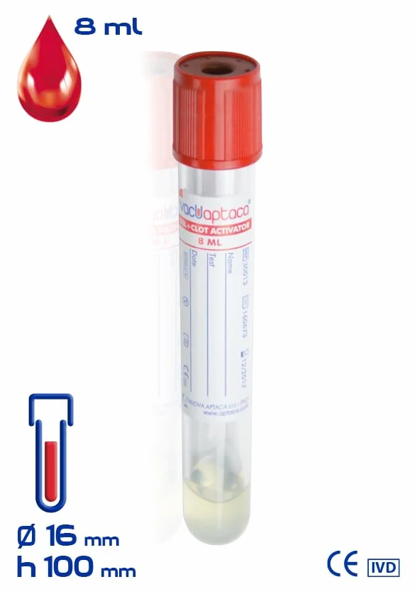 Provetta siero sottovuoto 8 ml con gel + acceleratore 16x100 mm confezione da 100 pezzi