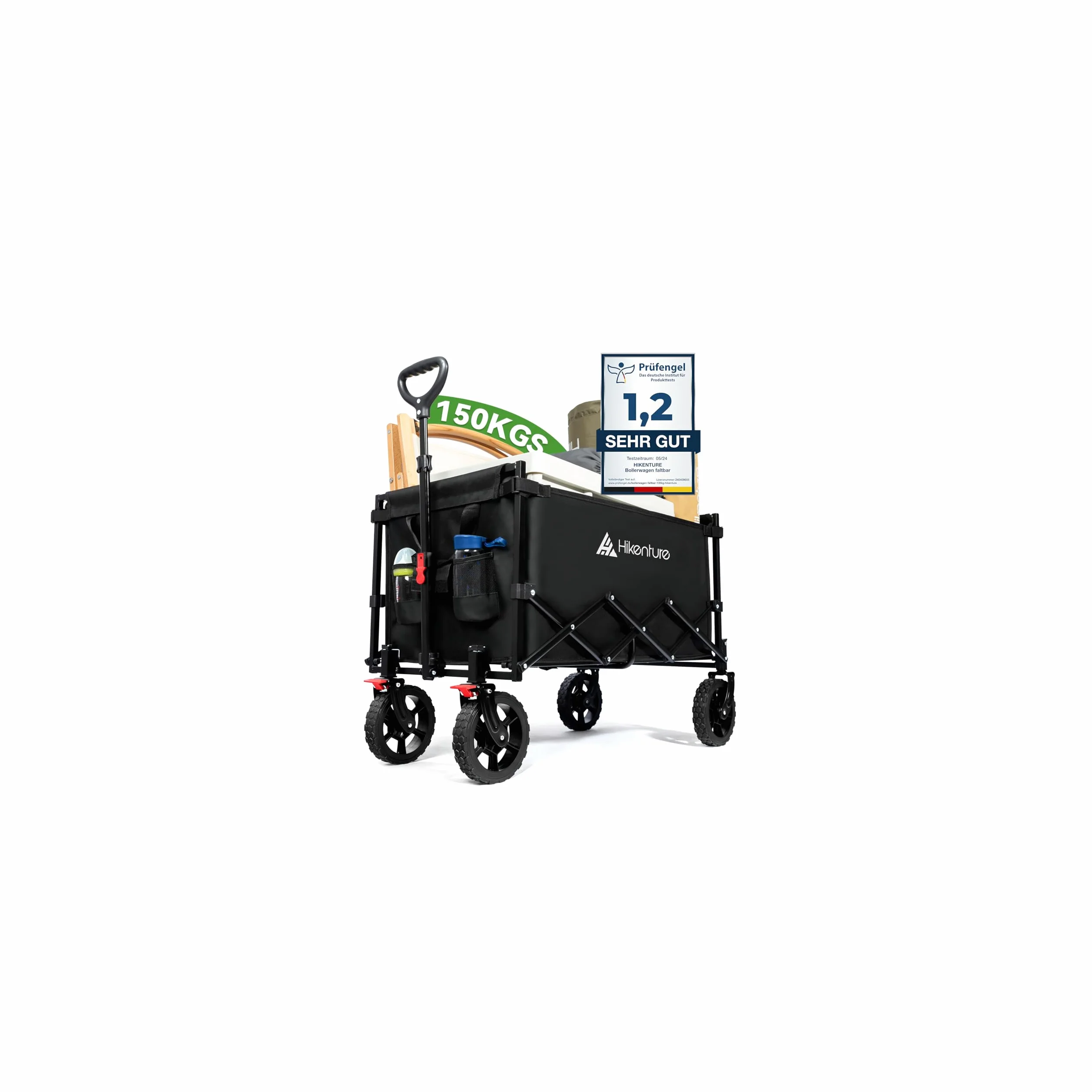 HIKENTURE Carrello pieghevole con Brema – 140 litri di volume e portata 150 kg, estremamente pieghevole, carrello per la spesa, per spiaggia, campeggio, shopping