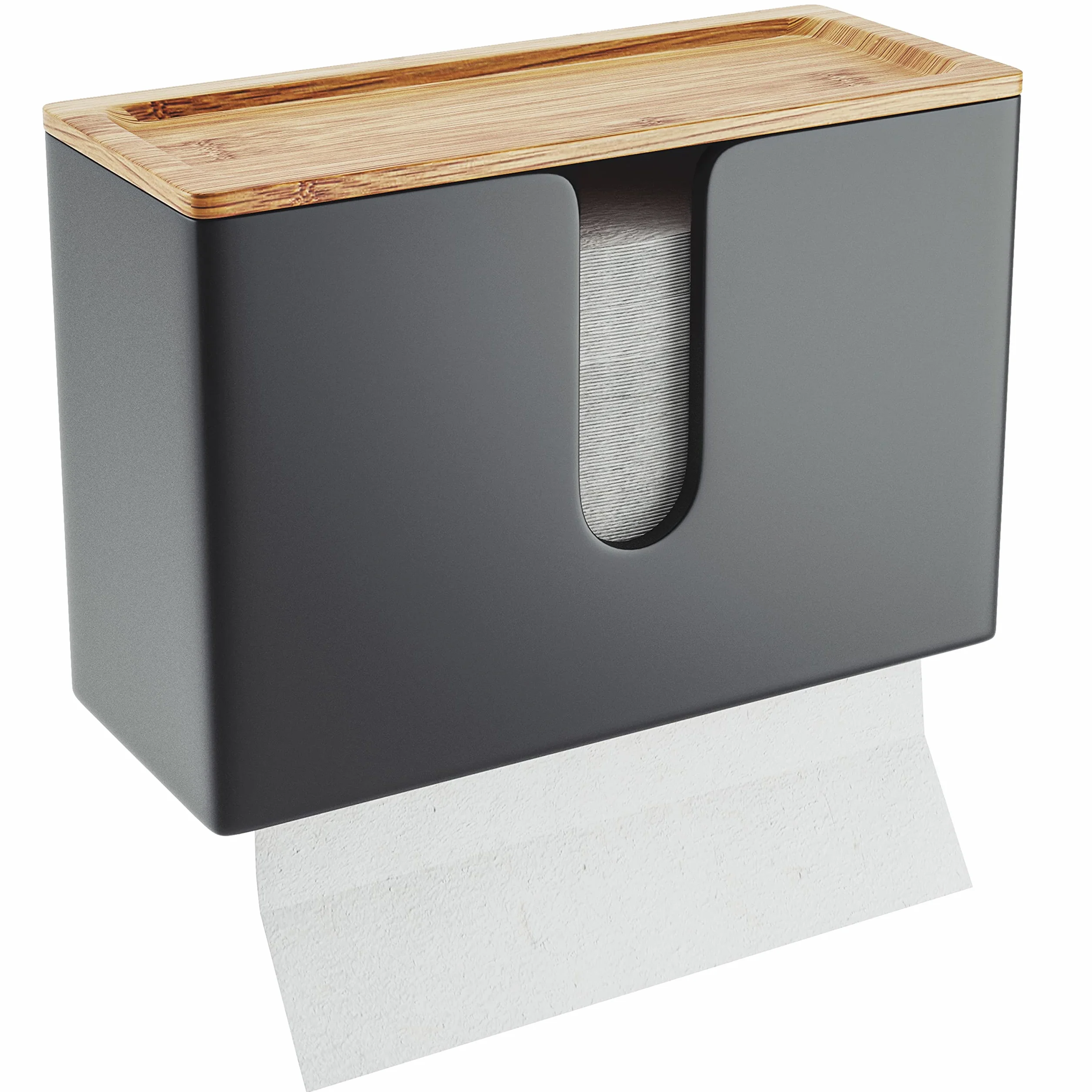 Dispenser per Carta Asciugamani in Legno NATURE SUPPLIES - Porta Salviette da Parete, Bambù Naturale, Nero
