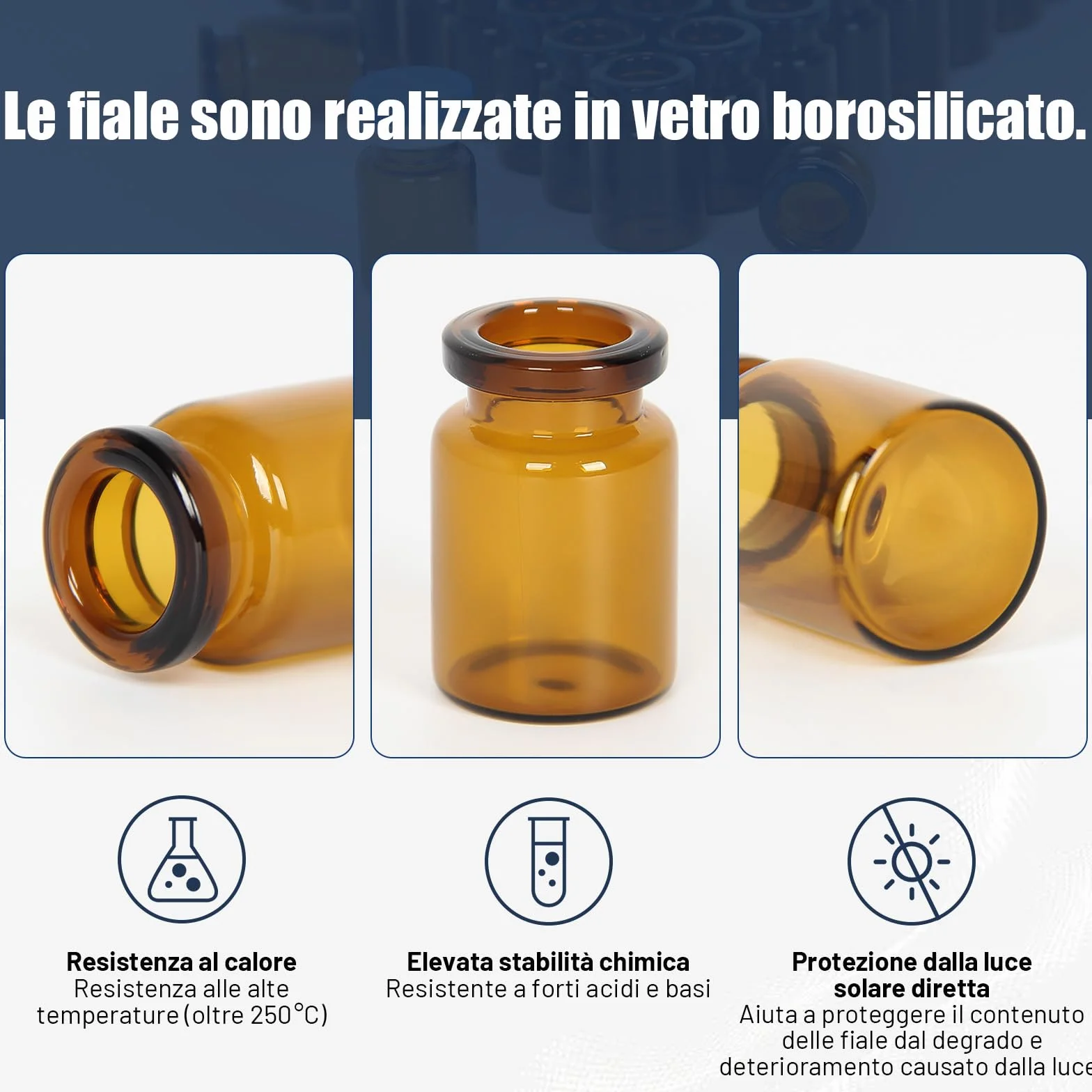 Fiale in Vetro Ambra da 3 ml per Spazio di Testa con Tappi a Strappo, Confezione da 100