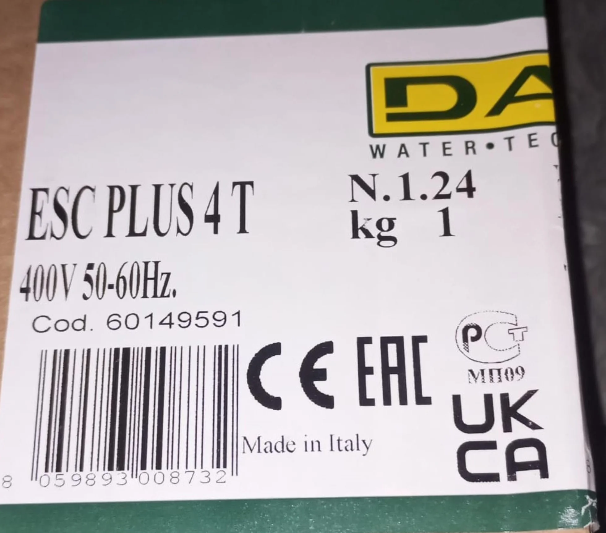 DAB ESC PLUS 4T 3X400V Quadro elettronico per protezione controllo e comando di motore pompa trifase con avviamento diretto.