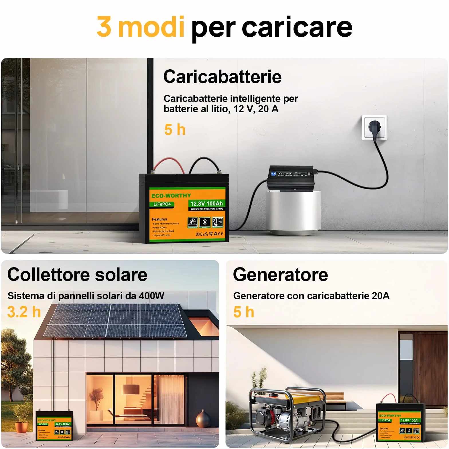 ECO-WORTHY Lifepo4 Batteria al litio Bluetooth 12 V 100 AH, Batteria LiFePO4 con Protezione a Bassa Temperatura, BMS Intelligente, 1280 Wh Energia, per Caravan, Campeggio