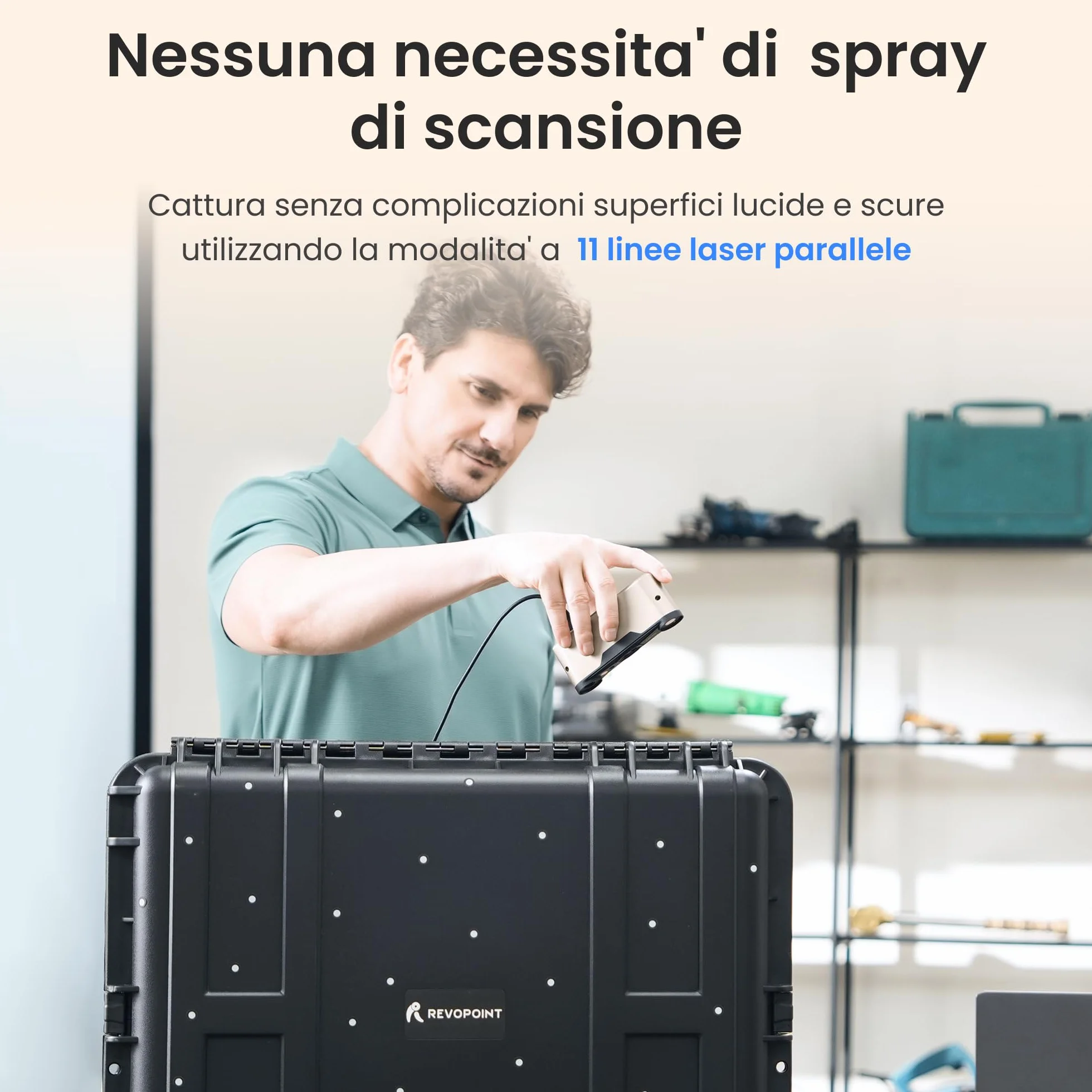 Revopoint INSPIRE 2 Scanner 3D per stampa 3D, Precisione da 0,03 mm, Laser Multilinea e Luce Strutturata, Scansione Wireless per Esterni, Scansioni a Colori, per iOS/Android/macOS/Win10/11, Standard