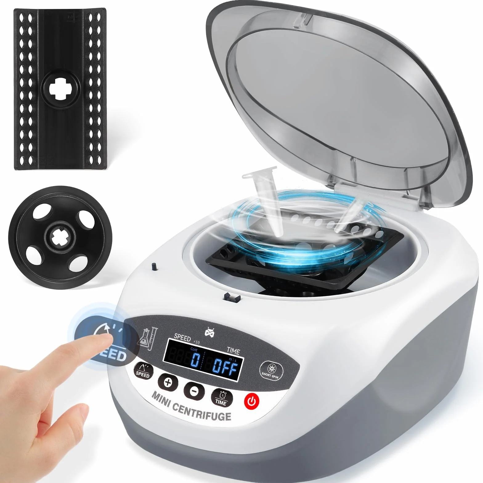Mxmoonant Mini macchina centrifuga, 12000RPM Lab Benchtop PCR centrifuga elettrica ad alta velocità da tavolo centrifuga per 0.2/0.5/1.5/2/5ml con tubi