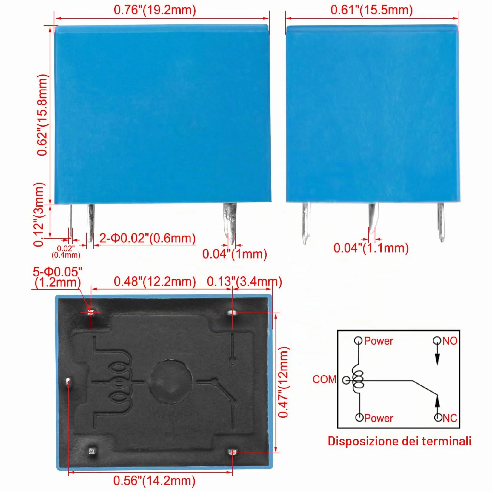 Heschen relè per circuito stampato, SRD-12VDC-SL-C, 12VDC, SPDT, 10A 250VAC, per terminali a 5 pin, confezione da 2