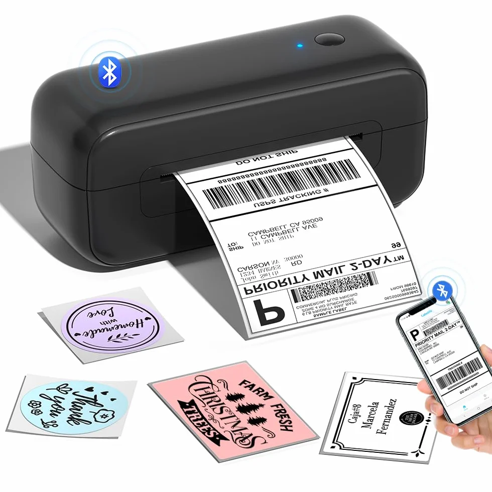 Phomemo Stampante Termica Etichette Bluetooth DHL, 4 x 6, per Mac/PC, Stampante per Etichette Adesive Label Printer per Amazon, Etsy, Shopify, Royal Mail, DHL, FedEx-Nero