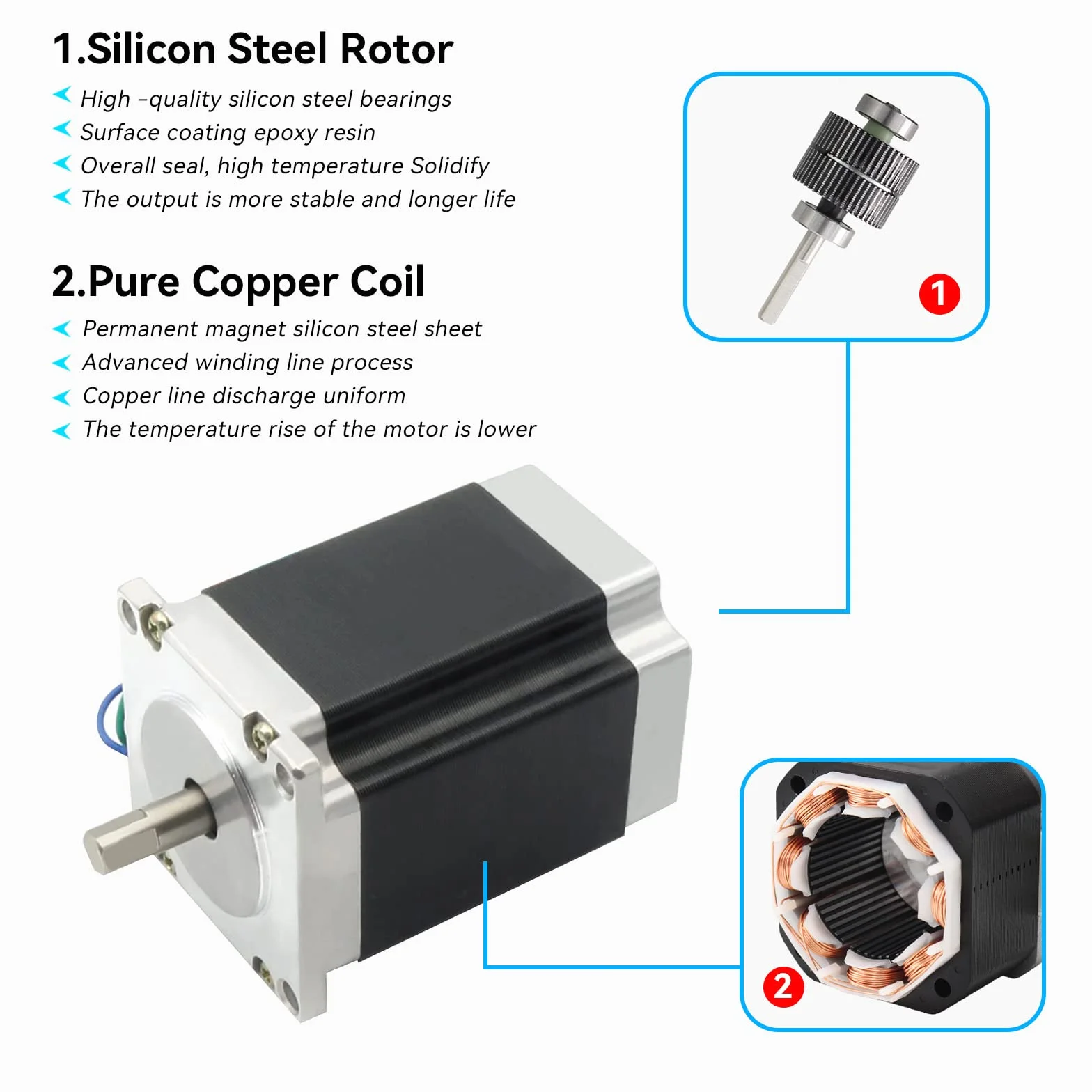RATTMMOTOR - 3 motori passo-passo Nema 23, 1,8 Nm (270 oz.in) 3A, 1,8 gradi, 4 fili, 57x76 mm per stampante 3D/fresa CNC (23HS8430)