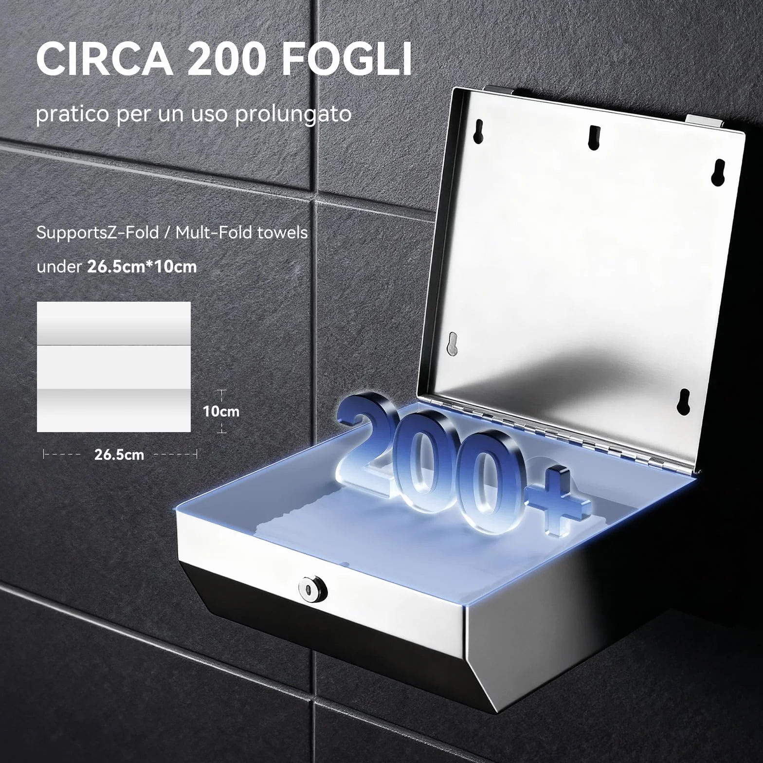 Dispenser Carta Asciugamani da Parete in Acciaio Inox 304 per Bagno, Cucina