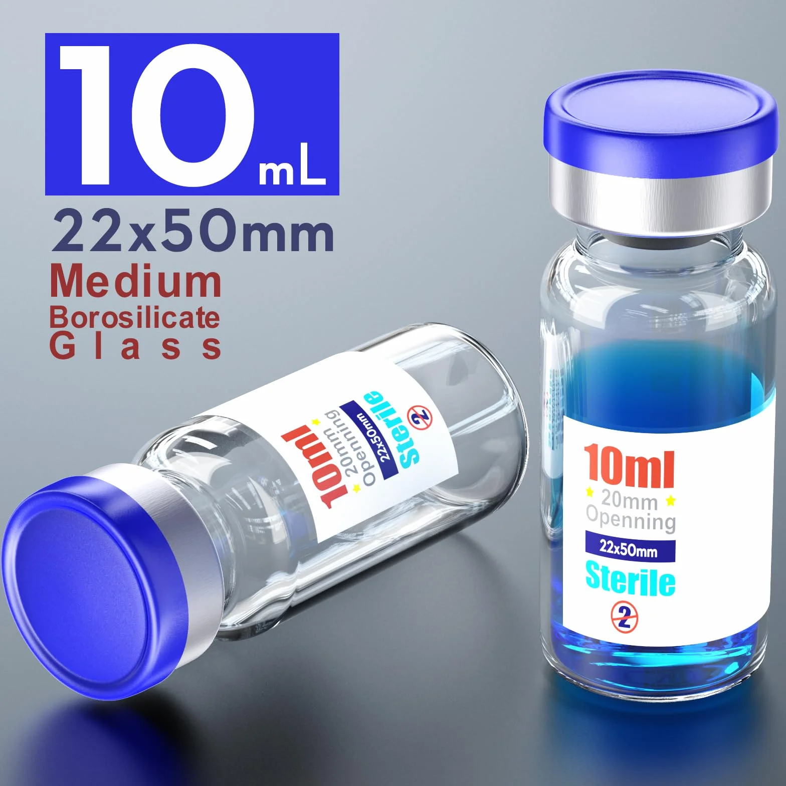Ks-Tek - Fiale vuote sterili con porta di iniezione autorigenerante, tappo a strappo in alluminio, pacchetto sterile (10 ml, 10)