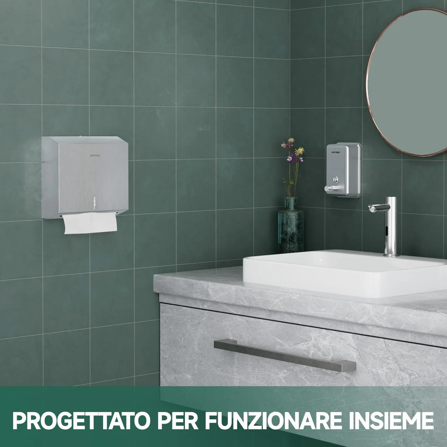 anydry Dispensatore di salviette di carta a montaggio murario 250 fogli acciaio inox satinato bloccabile multifold Z-fold