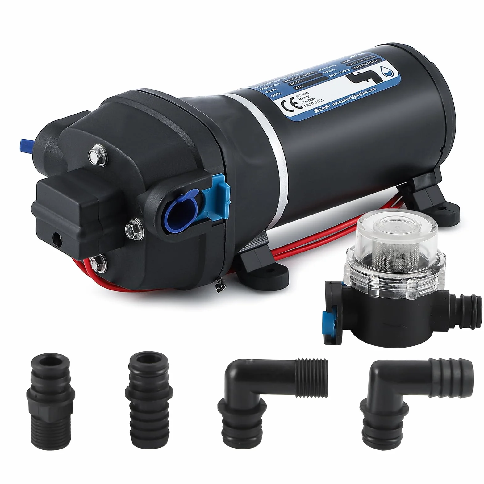 Mxmoonant 24V DC Pompa dell'acqua Automatica, Pompa di Rilancio, 2,8Bar, 130W, 17L/min, Autoadescante, Protezione da Sovraccarico, per Roulotte, Irrigazione