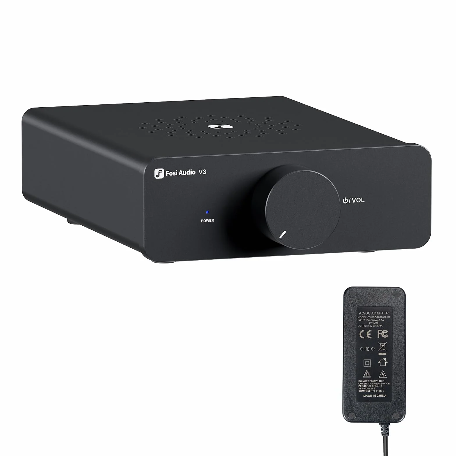 Fosi Audio V3 Amplificatore stereo Home Audio 300 Watt x2 Potenza TPA3255 Classe D Mini 2 canali per altoparlanti passivi da scaffale a torre Desktop Home Theater con alimentazione 48V