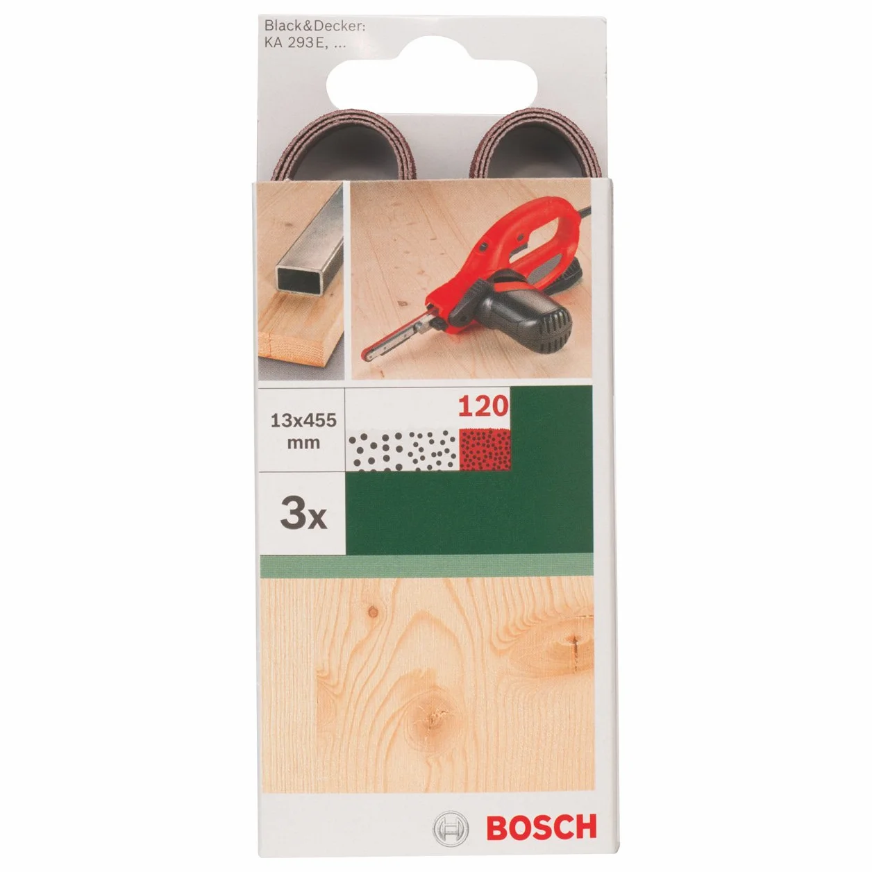 Bosch 2609256239 - Cinghie abrasive per Black & Decker Powerfile, larghezza: 13 mm, grana 120, per legno, 3 pezzi