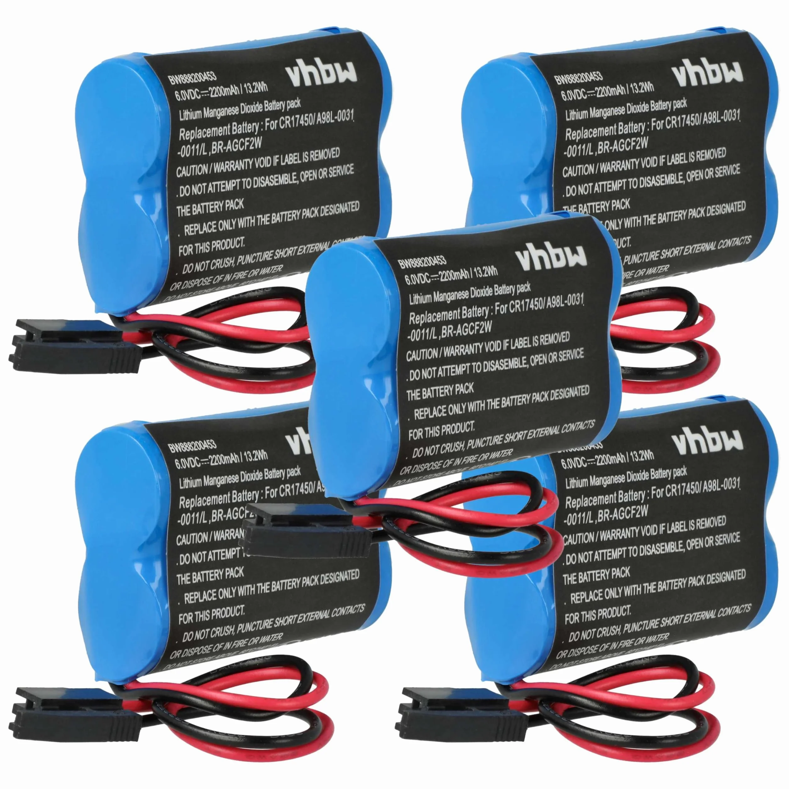 vhbw 5x batteria compatibile con GE/Fanuc A06B-6093-K001, A98L-0031-0011/L Programmable Logic Controller (2200mAh, 6V, Li-MnO2)