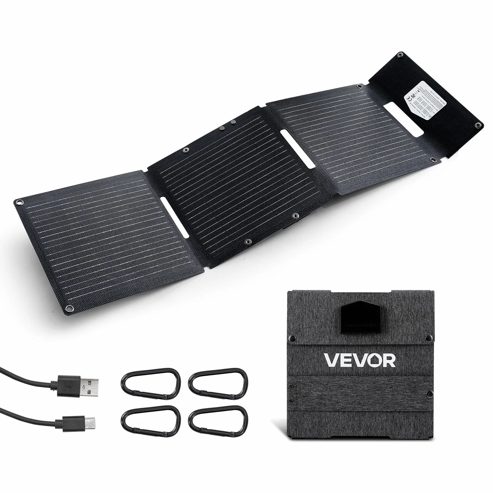 VEVOR Caricabatterie Solare Pieghevole 30 W, Pannello Fotovoltaico Monocristallino di Tipo N, Caricatore Solare Portatile con Pannello Porte USB Type-C per Zaino Campeggio Escursionismo Pesca