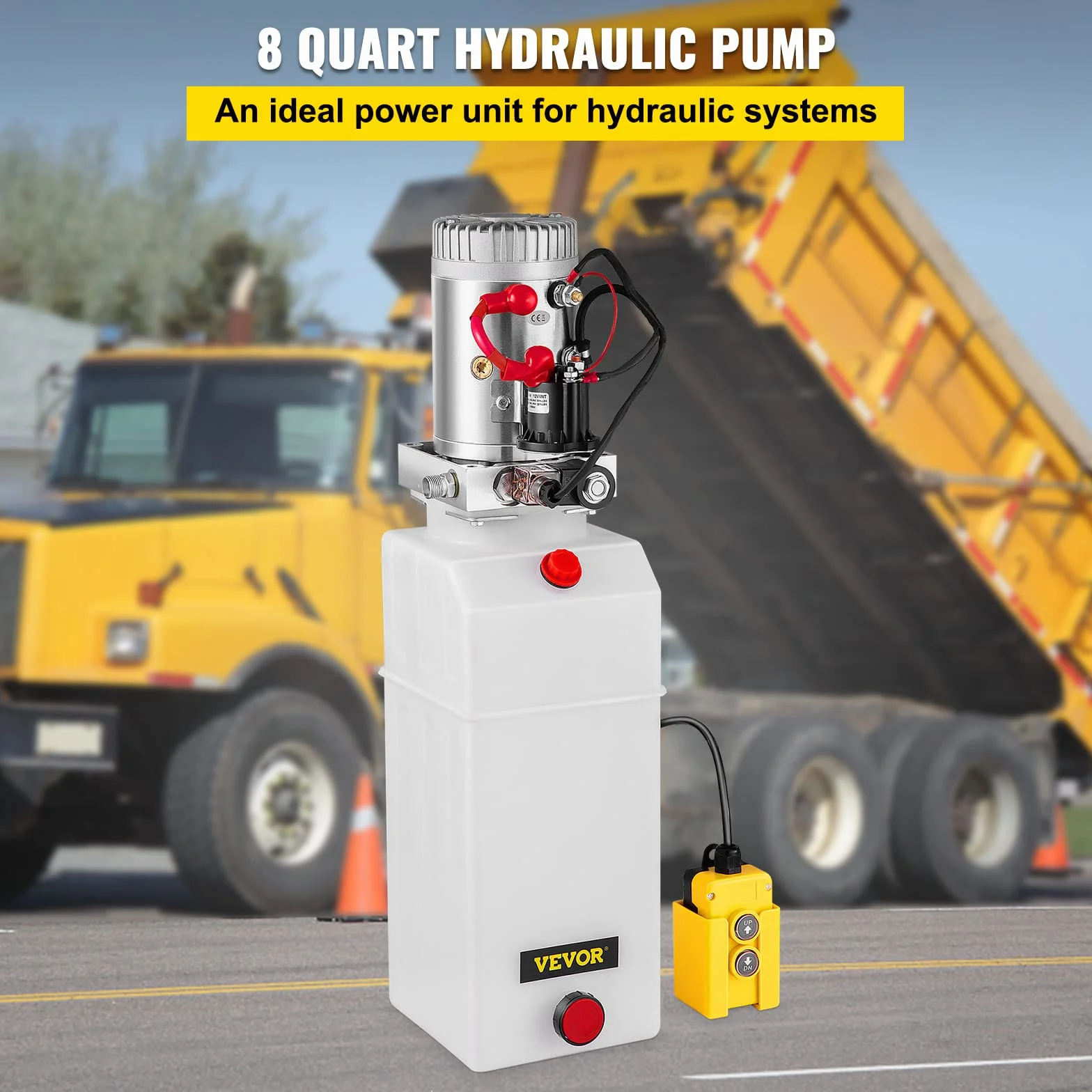 VEVOR Pompa Idraulica 12 V 8 L per Rimorchio Serbatoio in Plastica a Singolo Effetto, Avvio Rapido Flusso d'Olio Veloce Senza Perdite