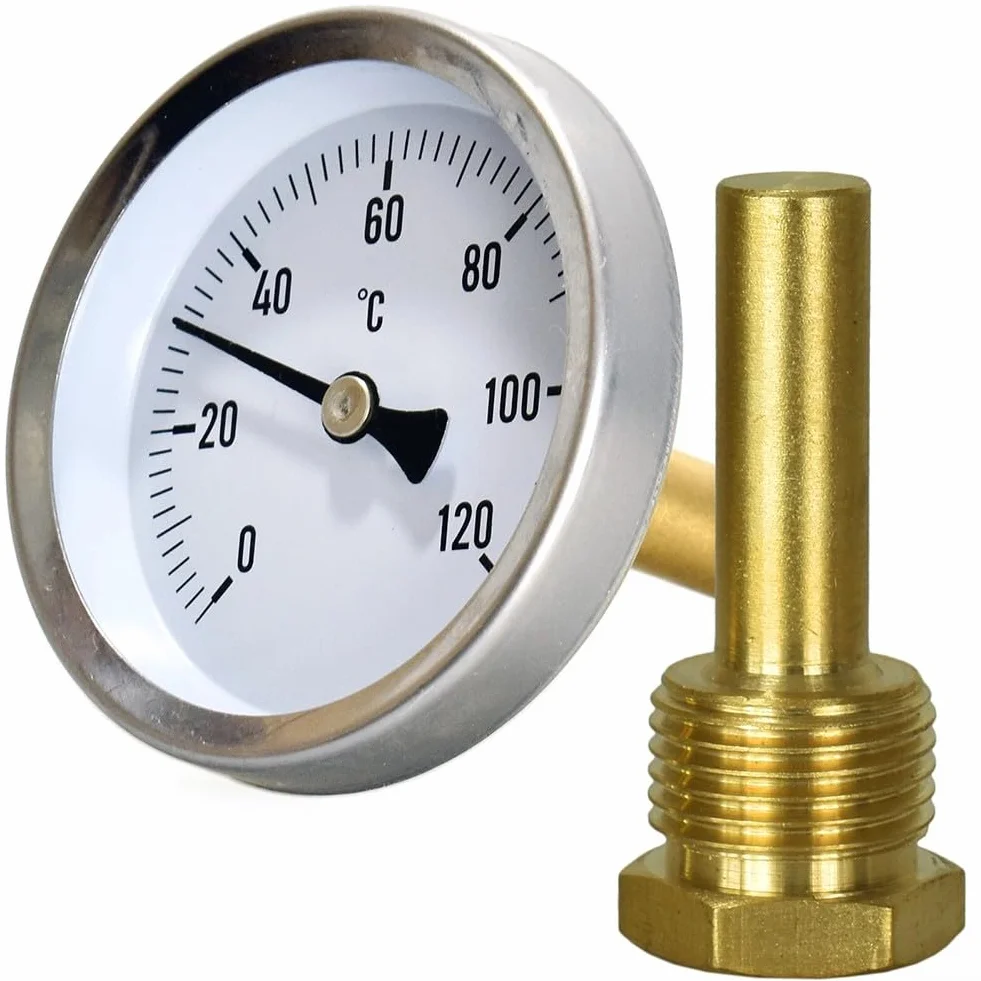 Termometro a quadrante con sensore in ottone e tubo capillare da 100 cm, calibro analogico da 0 a 120 °C per una misurazione accurata della temperatura di acqua, olio o liquidi nel