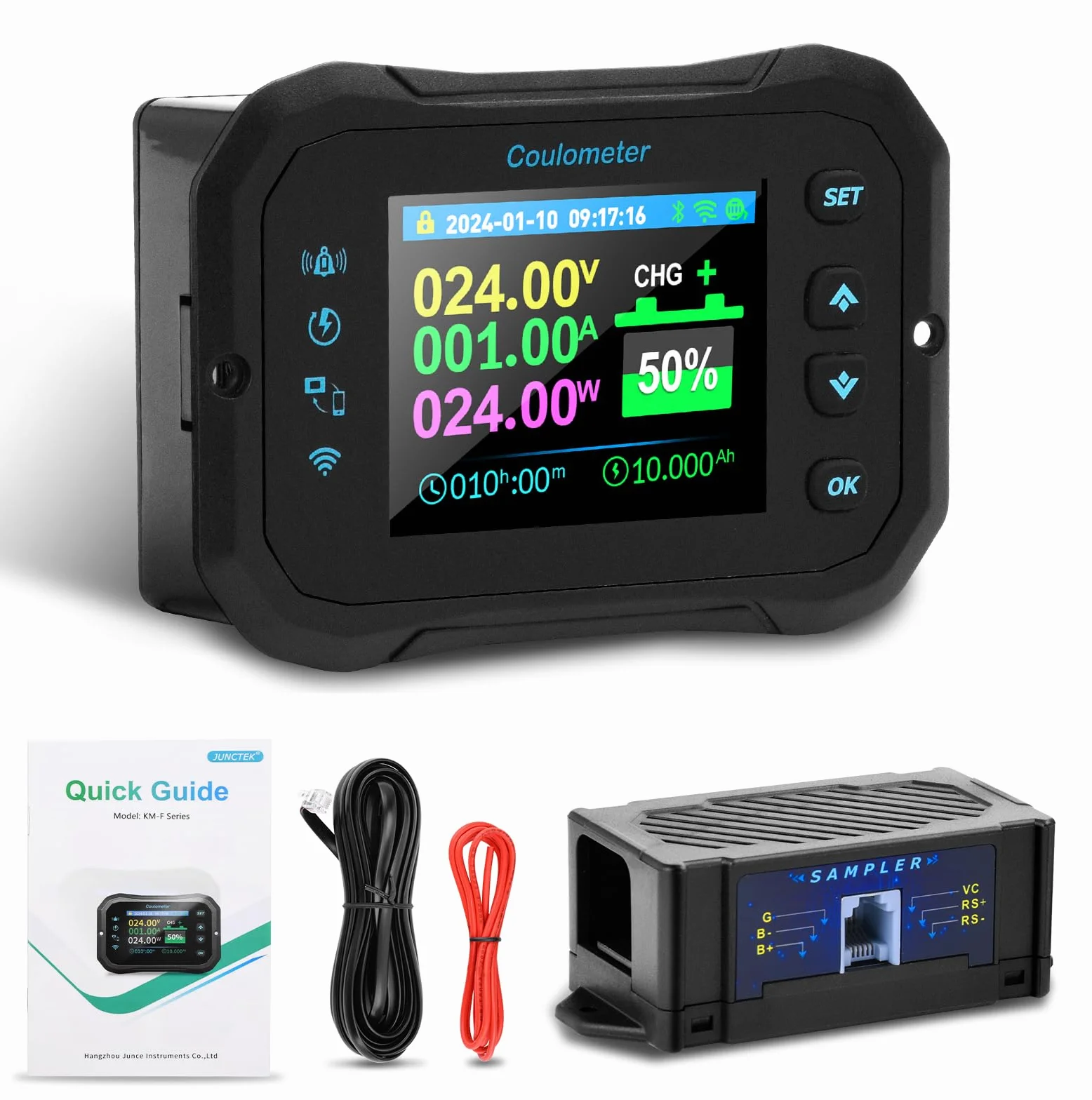 Batteria Capacità Monitor 100A 12V 24V 36V 48V 60V 72V Battery Meter Multifunzione monitor per batterie Display LCD WIFI da 10–100V con Allarme del sensore di temperatura.