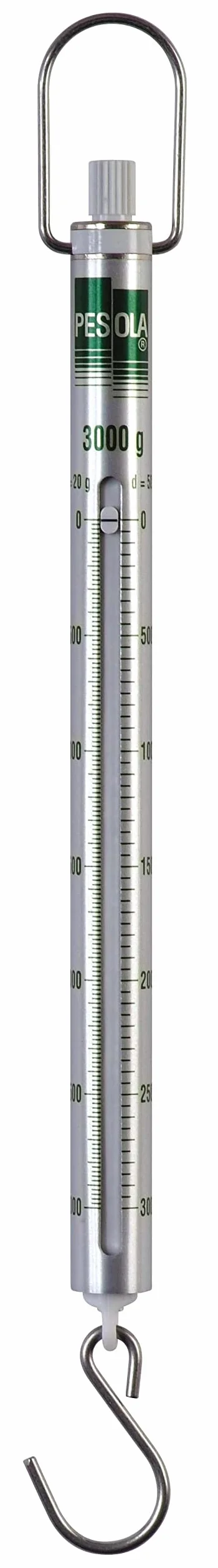 Pesola 43000 - Bilancia a molla 3000 g, graduazione 20 g, linea Medio verde, con gancio