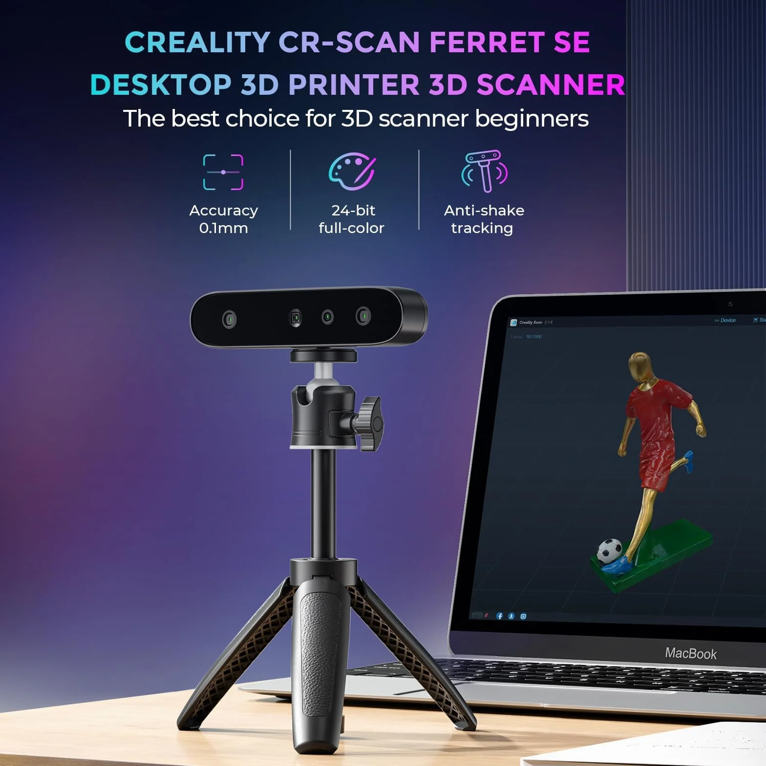 Creality Scanner 3D CR-Ferret SE 3D Desktop Scanner, 0,1 mm di alta precisione, area di scansione flessibile, anti-shake, scansione rapida a 24 bit a colori per Mac Windows