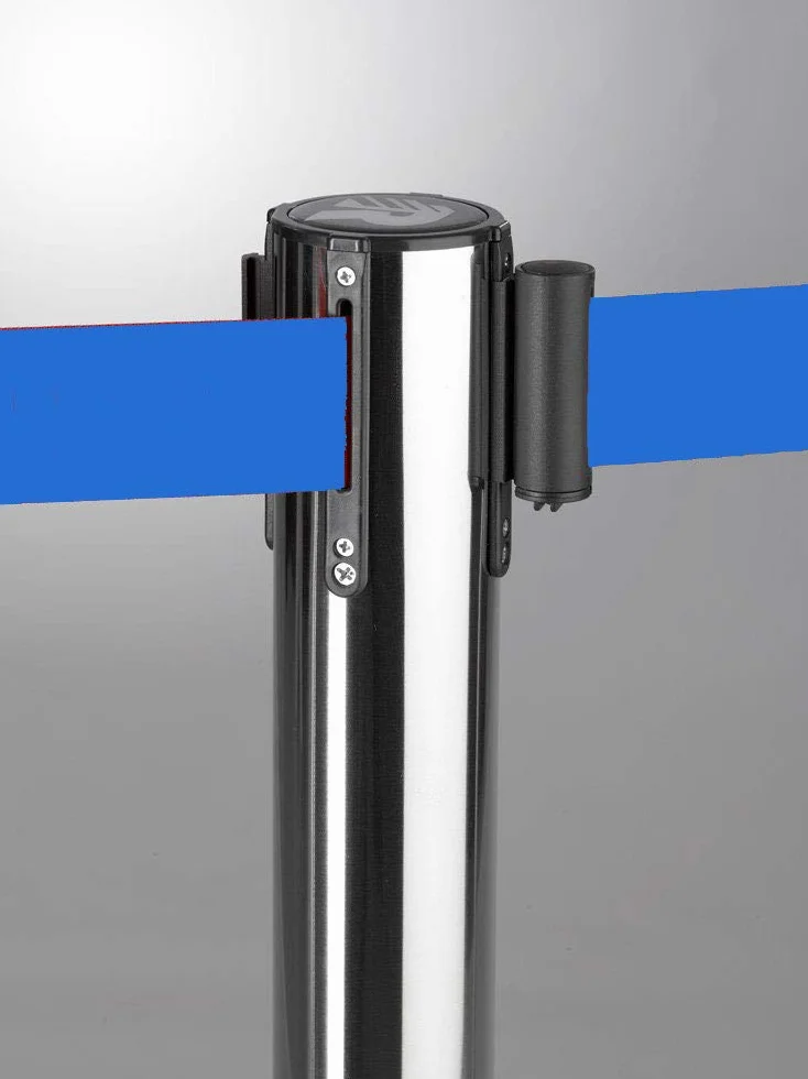 2X Set di barriere retrattili per il controllo della folla - Barriera per code con cinghia, supporto, barriere di sicurezza, pali di sicurezza con finitura argentata e cinghia da 2 m