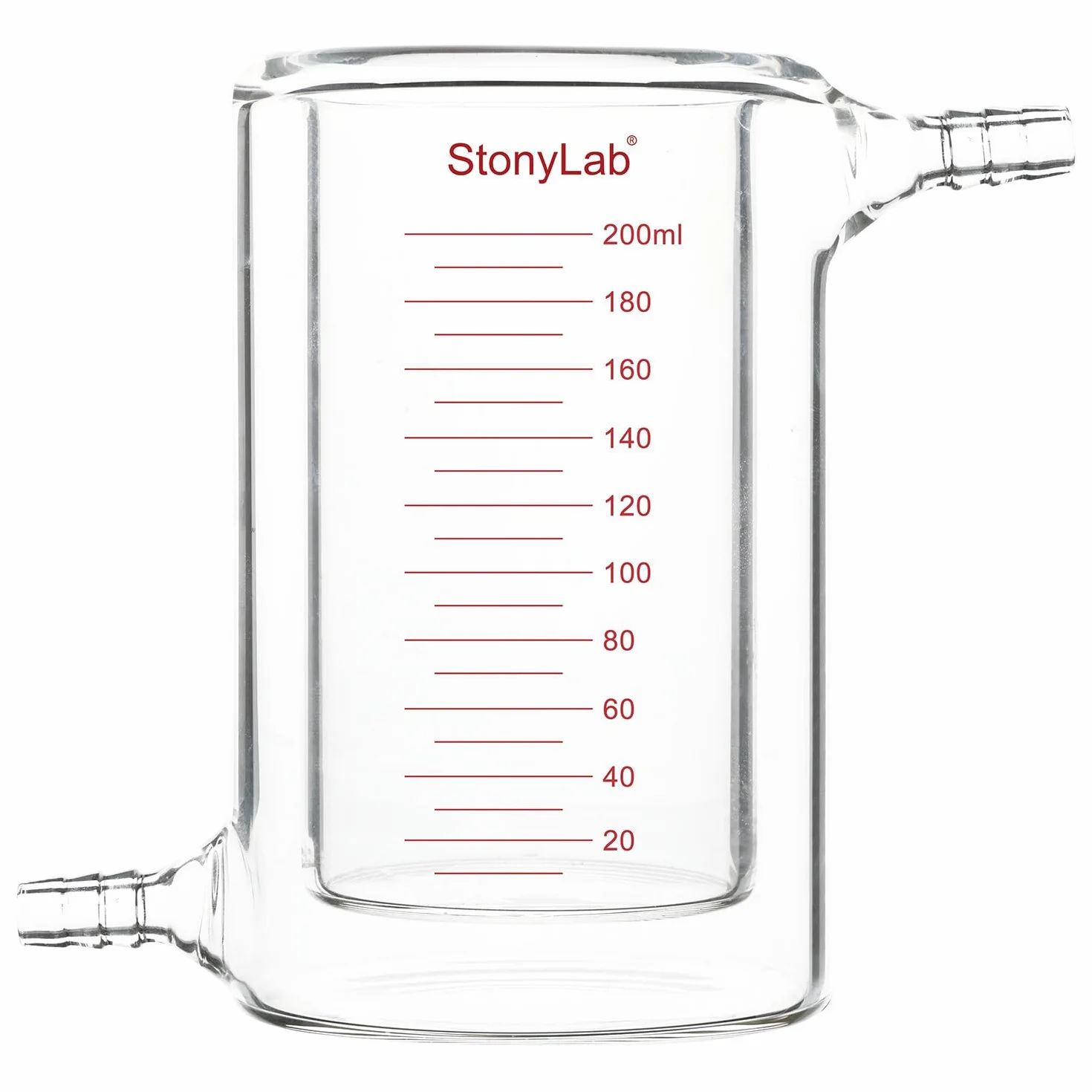 stonylab Becher a Doppia Parete in Vetro, 200 ml, Borosilicato Graduato, Fondo Piatto, Doppio Strato per Reazioni da Laboratorio
