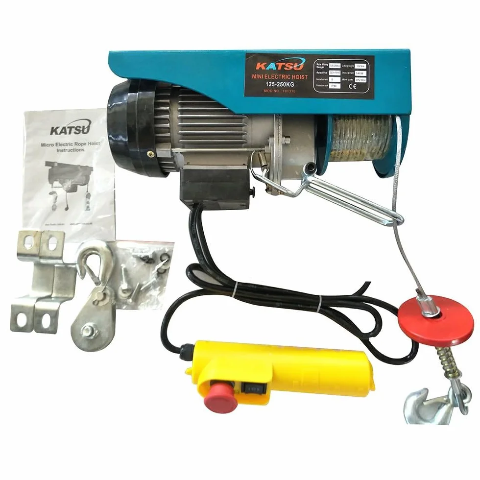 KATSU Paranco Elettrico 250KG 550W In Testa Argano Elettrico con Telecomando e 18M Fune Cavo in Acciaio, per Garage Auto Negozio di Sollevamento Costruzioni