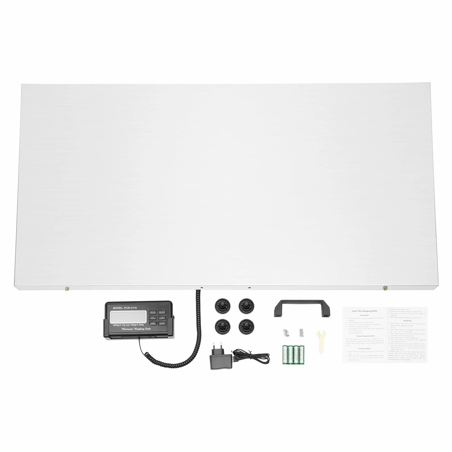 Bilancia da pavimento per animali, 300 kg, bilancia veterinaria per gatti, LCD esterno, grande piattaforma in acciaio inox, 103 x 53 cm, unità di peso kg/oz/lb
