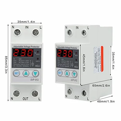Relè di Protezione Tensione 230V SVP-912, 63A, Regolabile Sovra/Sotto Tensione, con Voltmetro, Recupero Automatico, per Reti 50Hz