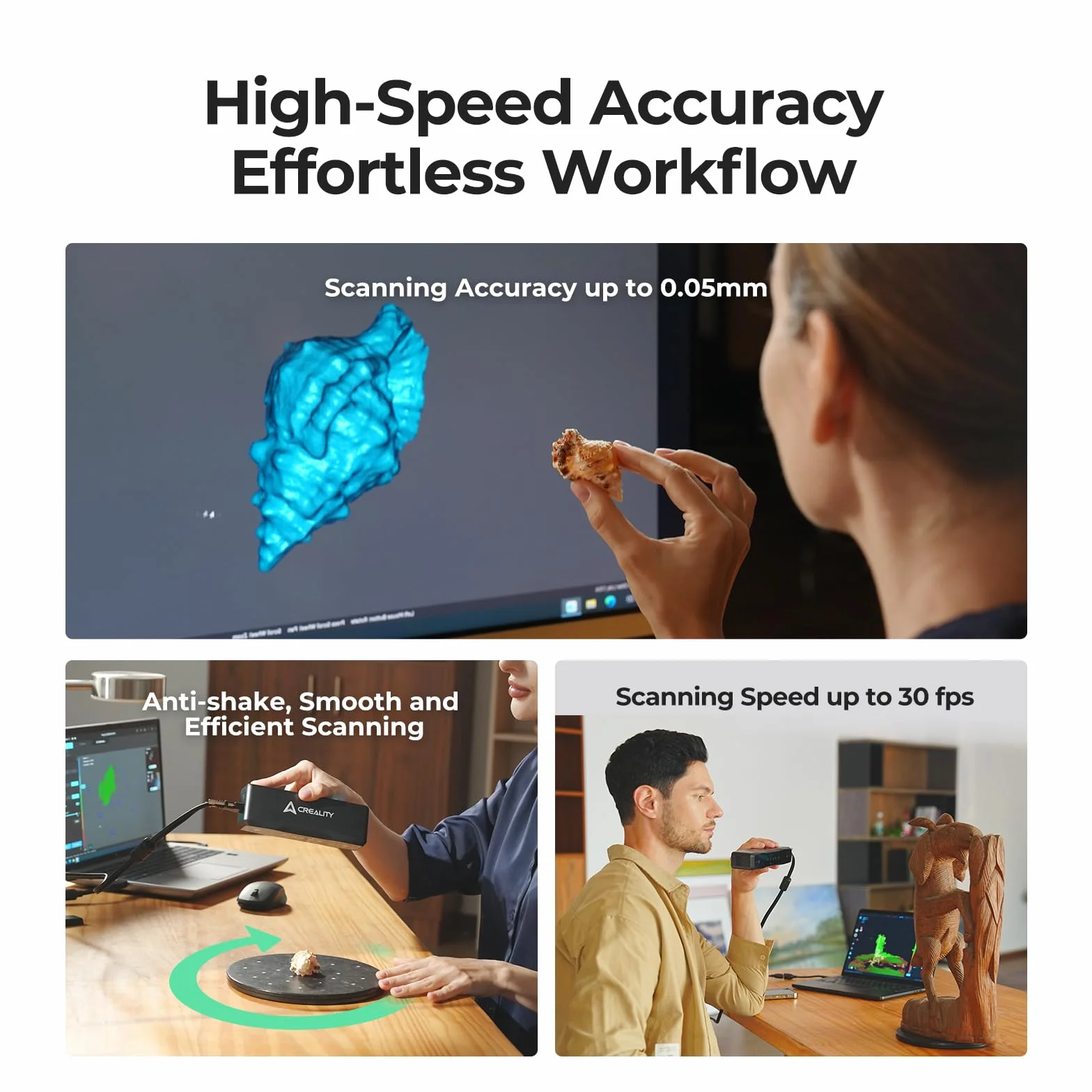 Creality Otter Lite 3D Scanner, Scansione Wireless Wi-Fi 6, Scanner 3D Handheld, Alta Precisione 0,05 mm, Scansione 30 FPS, Compatibilità con Oggetti Dimensioni (da 20 mm³ a 2000 mm³)