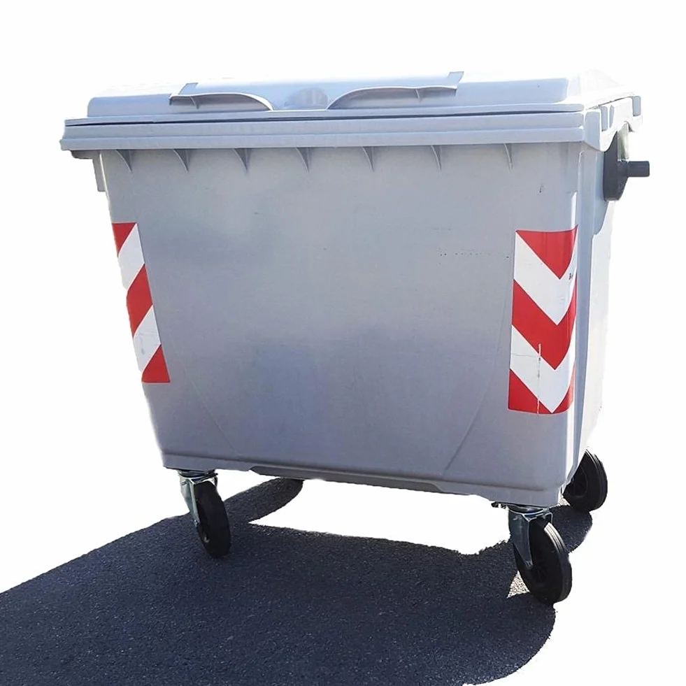 Cassonetto per la raccolta differenziata rifiuti, capacità 1100 Lt, certificato UNI EN 840, coperchio piano, colore grigio chiaro