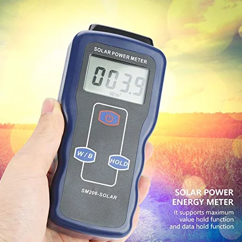 Misuratore Solare, Akozon SM206 Misuratore di Energia Solare Misuratore di Potenza per Misurazione di Radiazione Solare Digitale Misuratore di Luce Solare Dati Tenute e Peak Hold