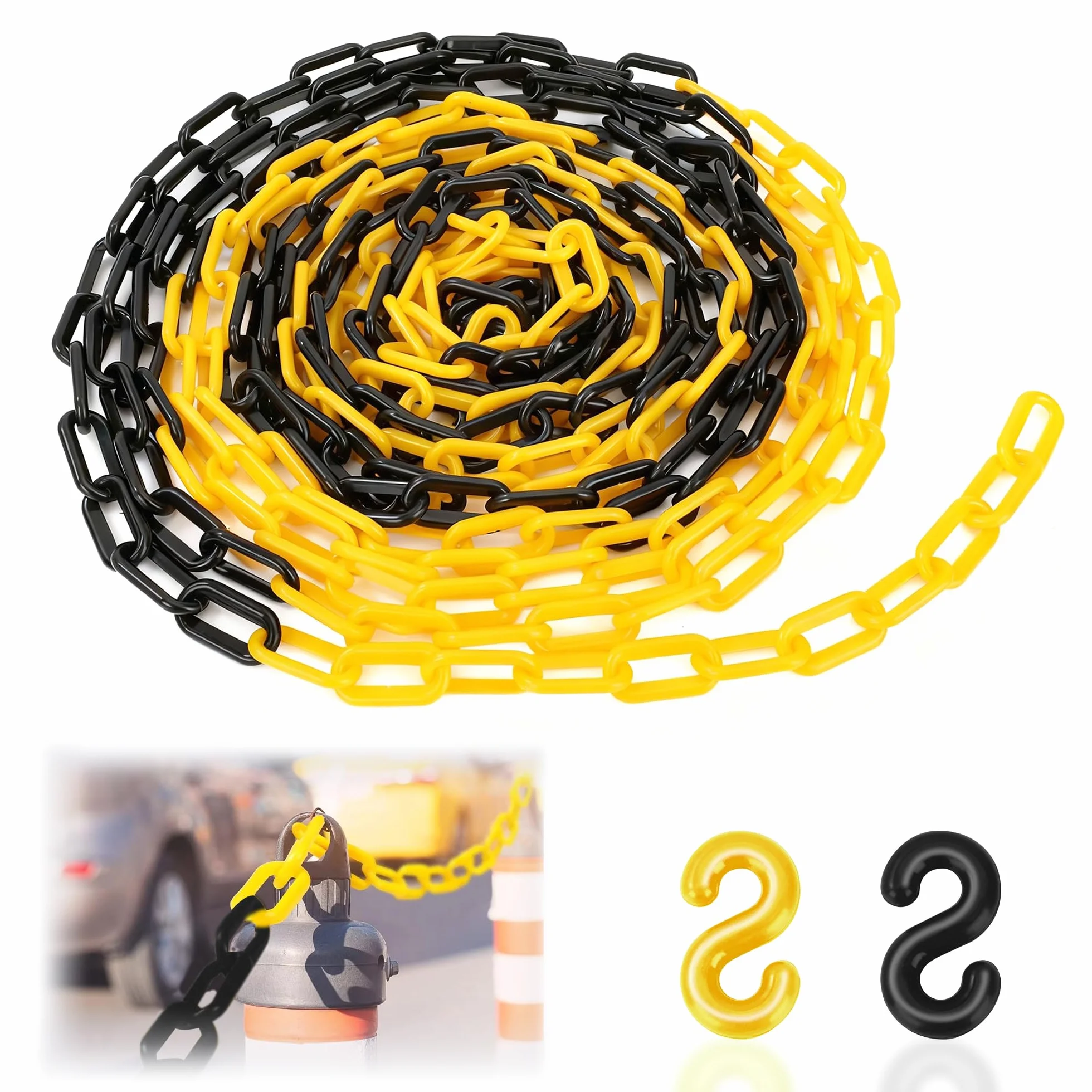 Tunejoy Catena Barriera in Plastica 10mx8mm Catena di Bloccaggio Bicolore Nero Giallo per Avviso di Sicurezza Parcheggio Controllo Della Folla Traffico