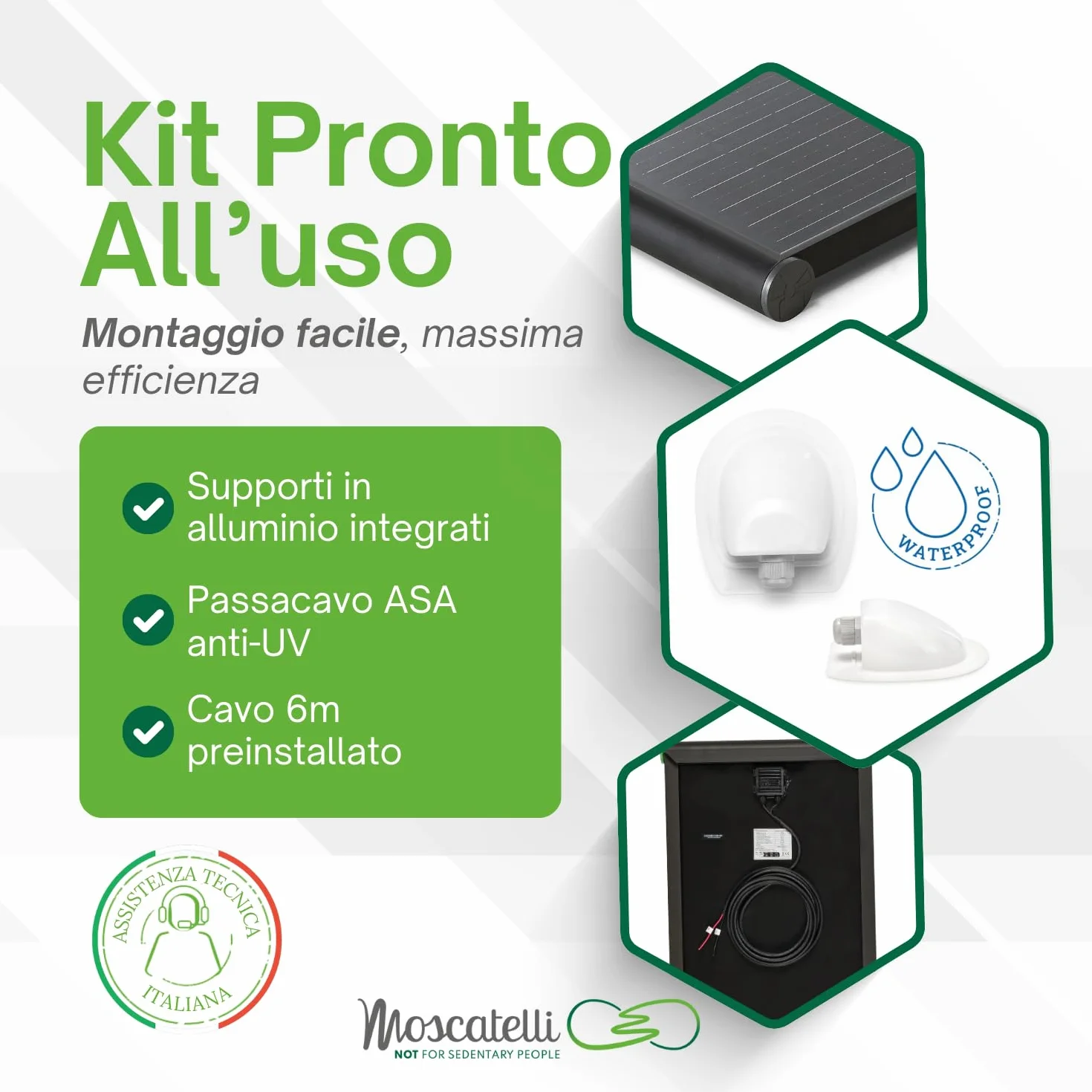 MOSCATELLI Pannello Solare Camper 240W Black Boost Monocristallino PERC Kit Pannello Solare per Camper con Profilo integrato in Alluminio Nero per fissaggio al tetto - SENZA REGOLATORE