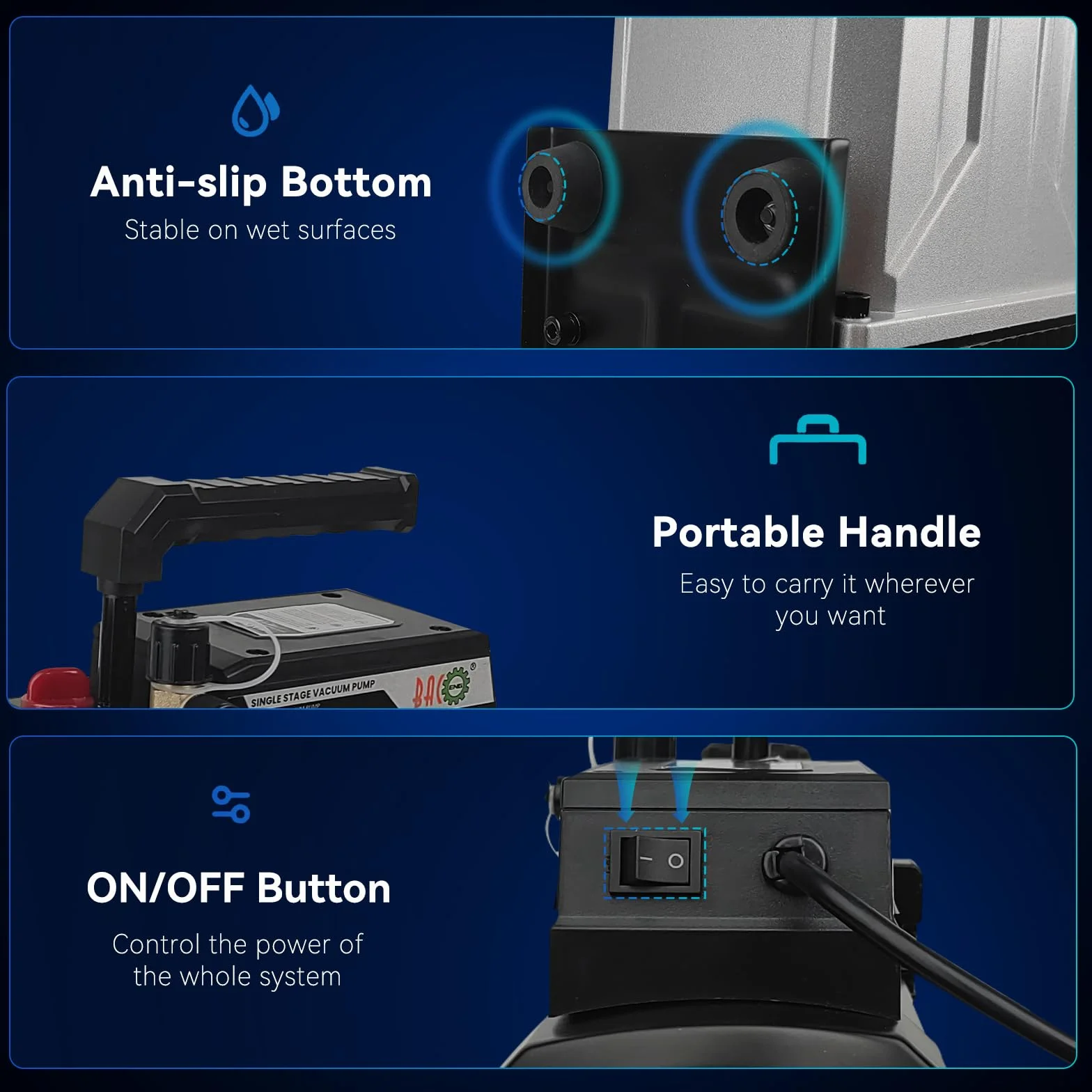 BACOENG 4,5CFM Pompa a Vuoto per Refrigerazione Aria Condizionata, 1/3HP Pompa a Vuoto Monostadio 1440r/min per vuoto ad aria elettrica per auto Sistemi di refrigerazione