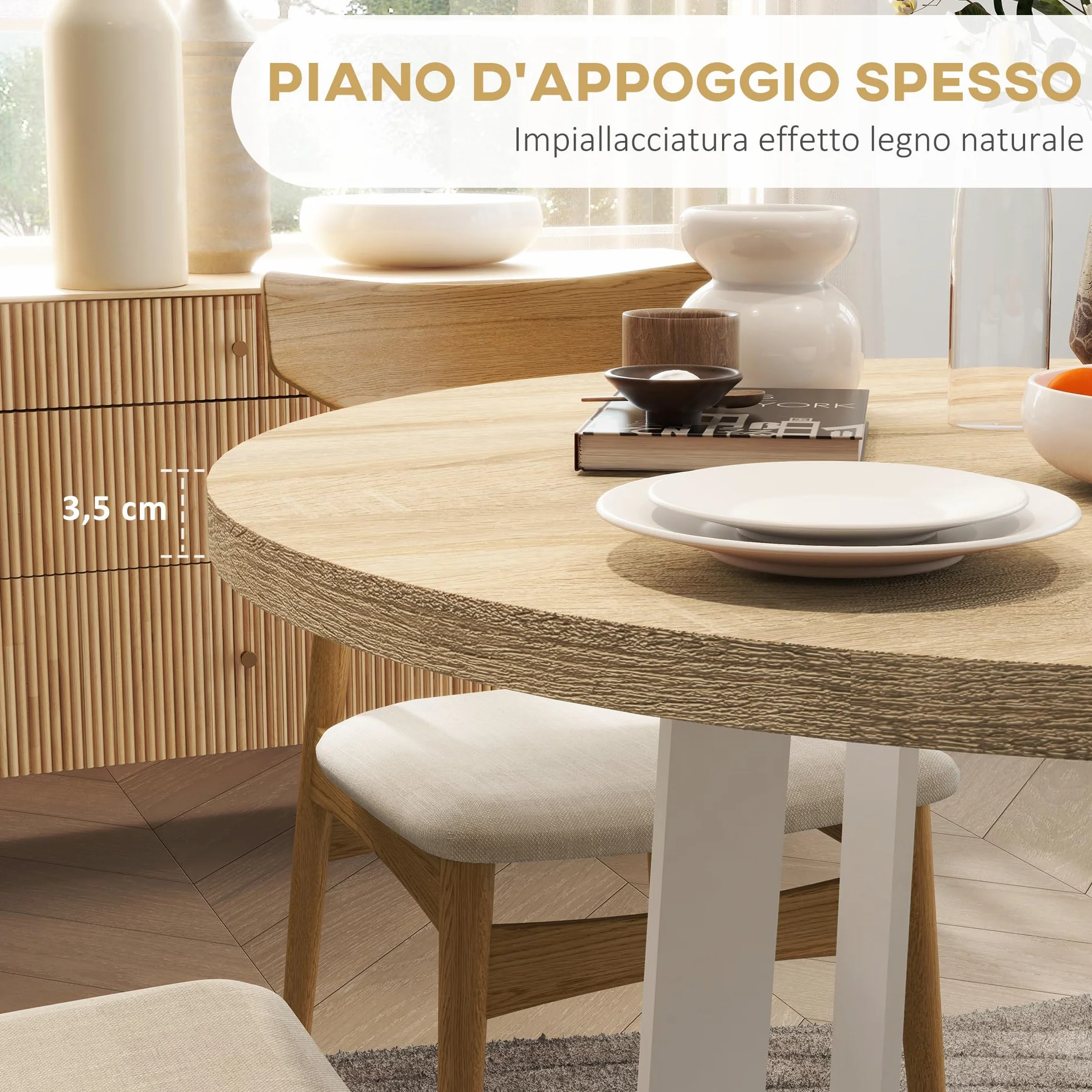 HOMCOM Tavolo da Pranzo Rotondo Ø100x75cm Bianco per 4 Persone